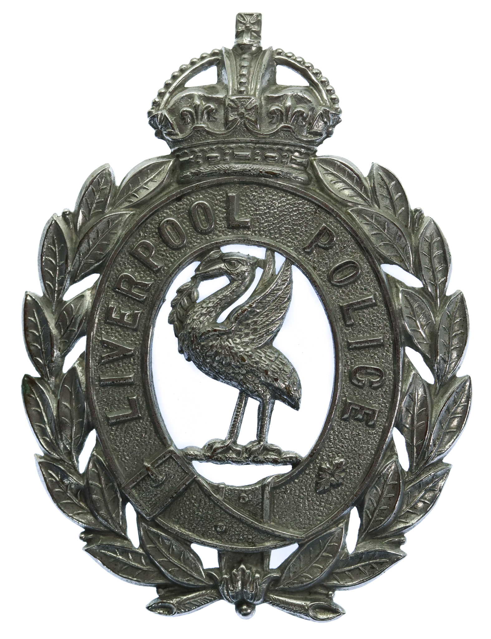 Liverpool City Police Chrome Wreath Helmet Plate - King's Crown