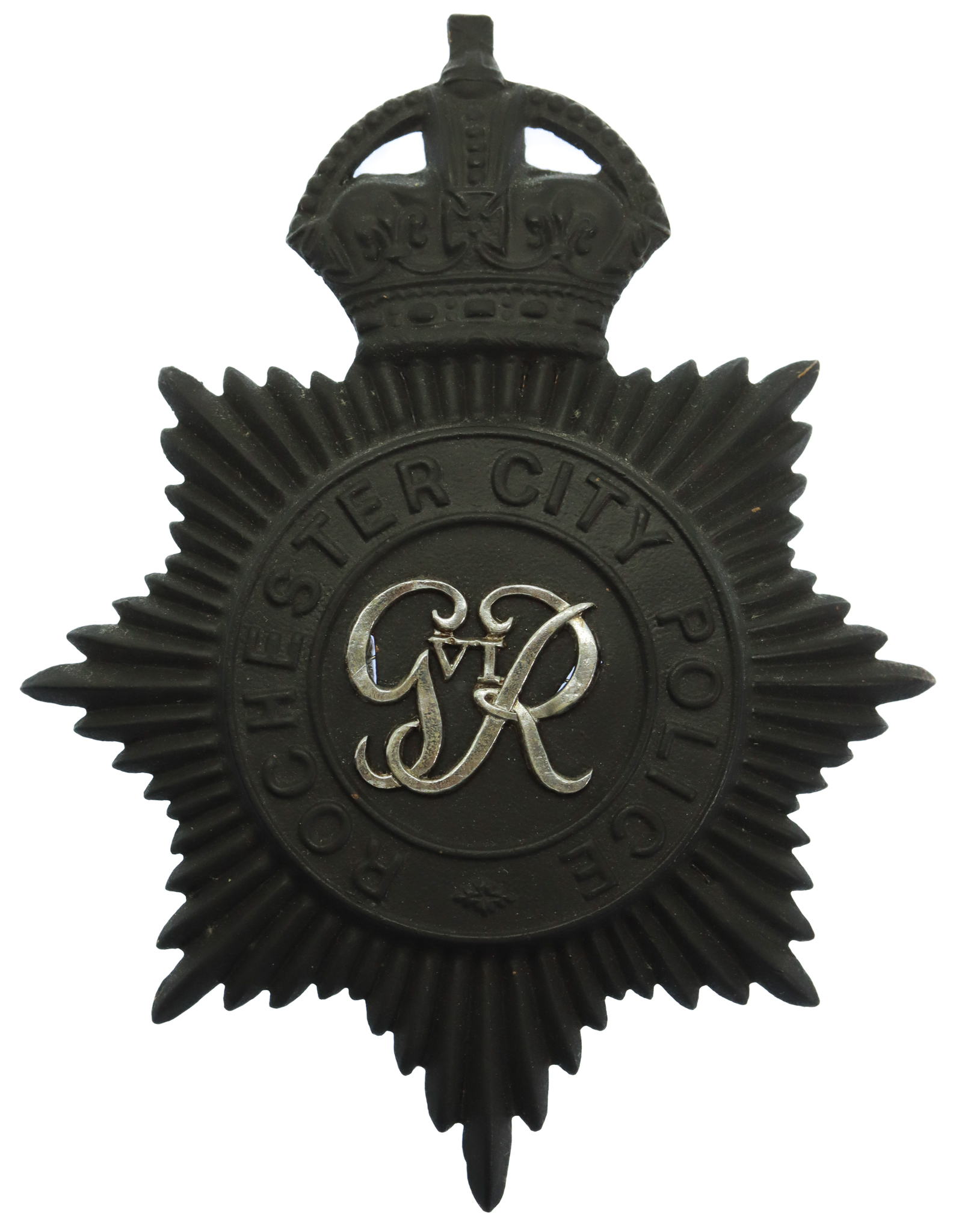George VI Rochester City Police Helmet Plate - King's Crown (Missing one lug)