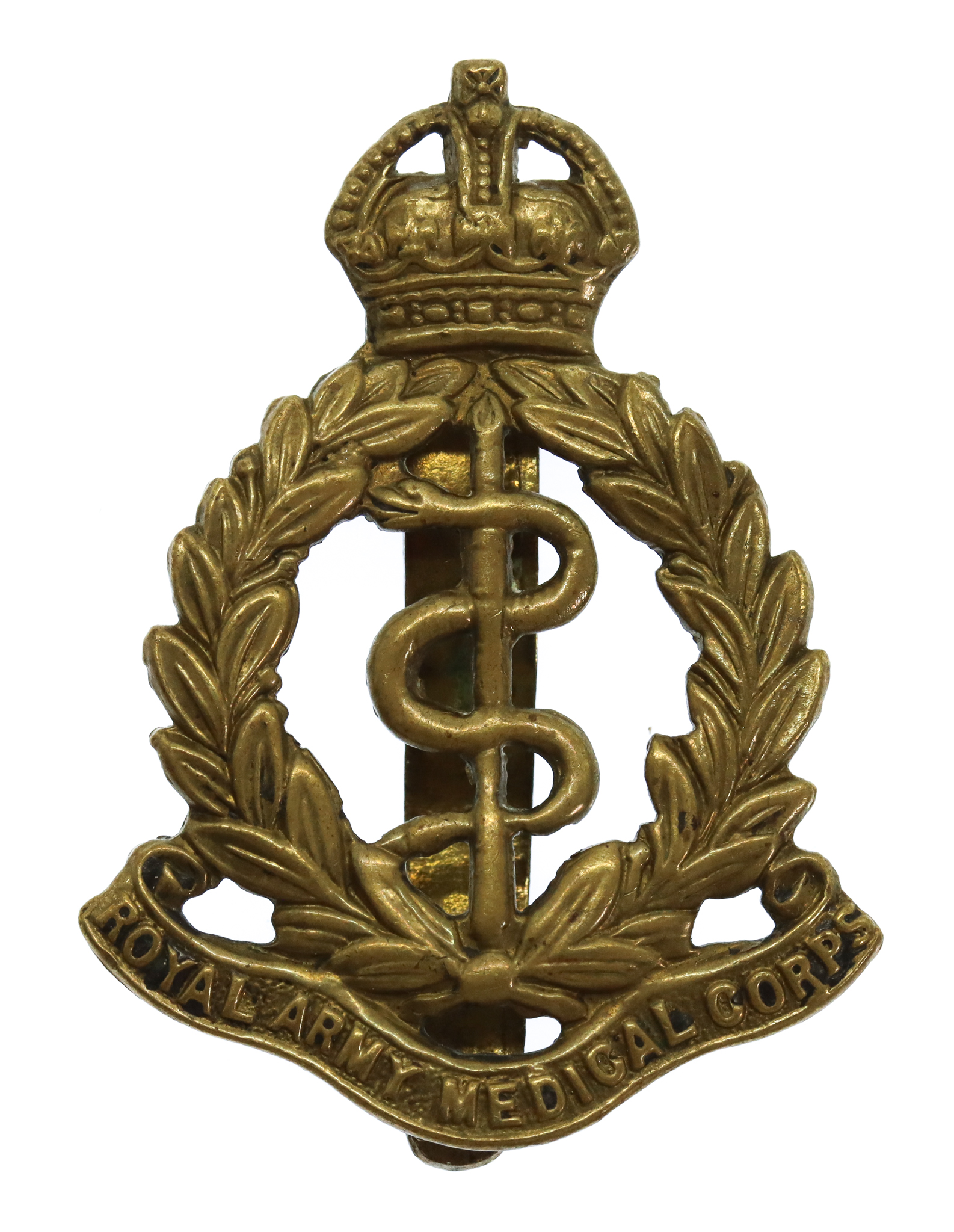 Royal Army Medical Corps (R.A.M.C.) Brass Cap Badge - King's Crown