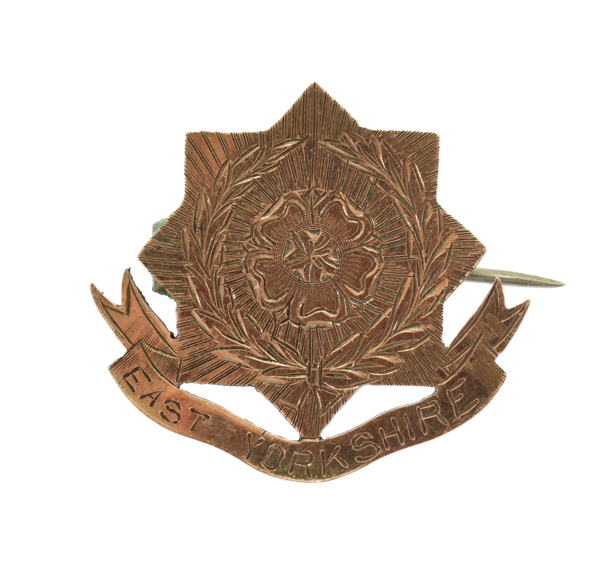 East Yorkshire Regiment Rose Gold Plated Sterling Silver Sweetheart Brooch