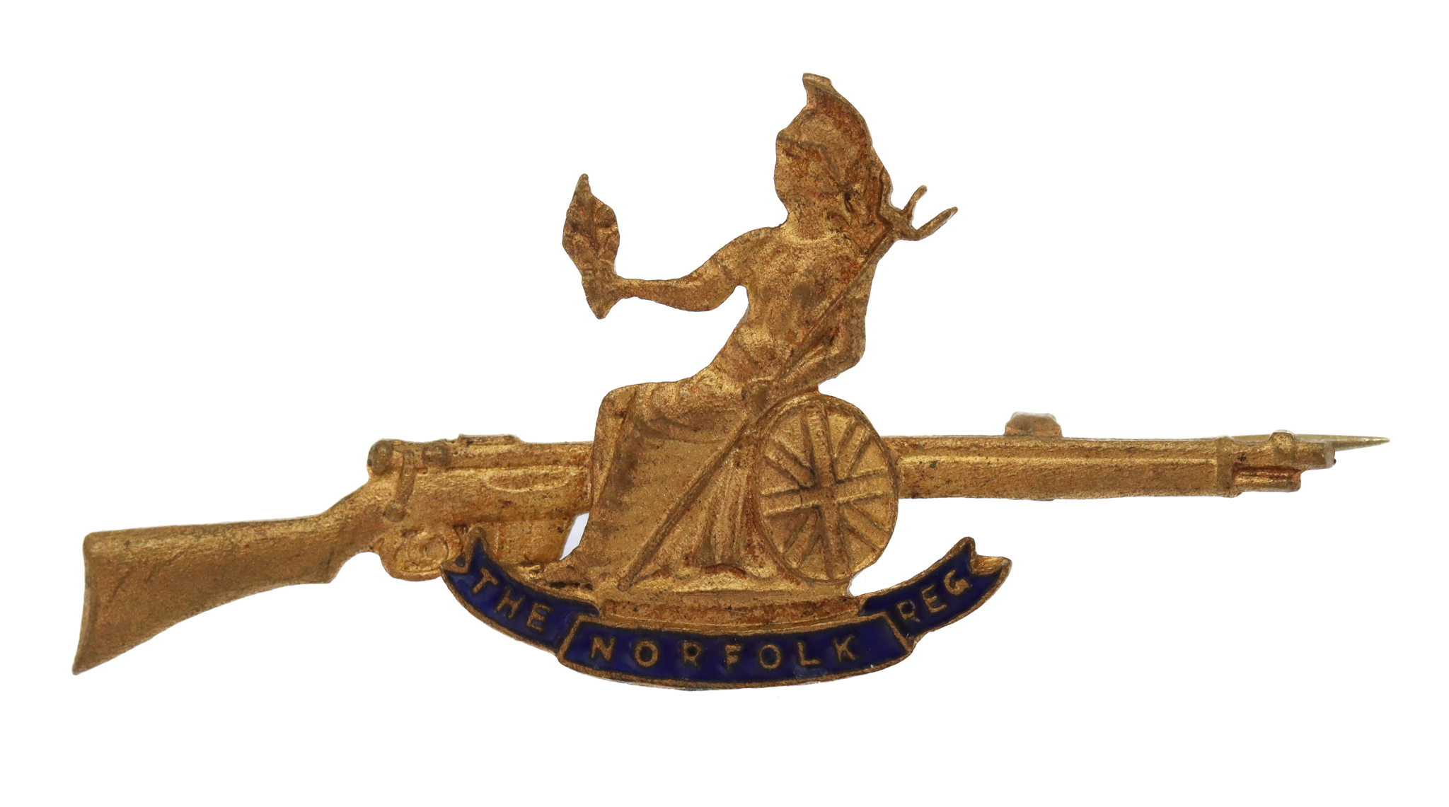 Norfolk Regiment Brass & Enamel Rifle Sweetheart Brooch