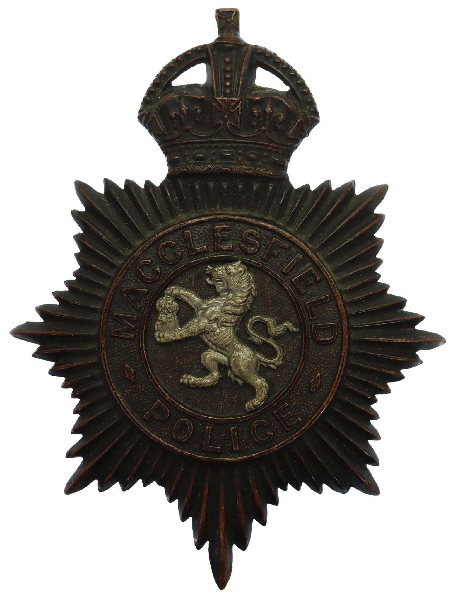 Macclesfield Borough Police Night Helmet Plate - King's Crown