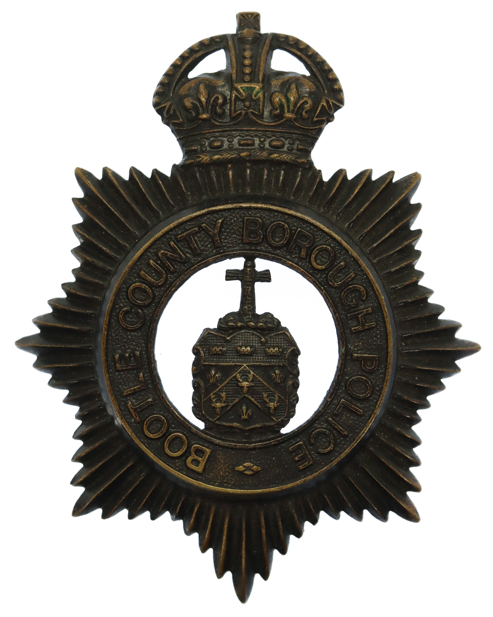 Bootle County Borough Police Night Helmet Plate - King's Crown (Missing One Lug)