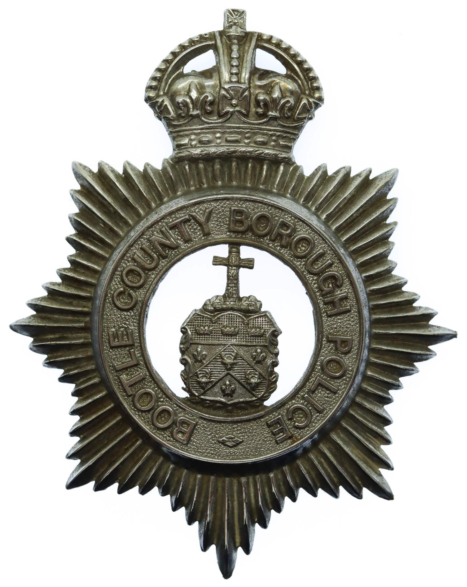 Bootle County Borough Police Chrome Helmet Plate - King's Crown