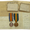 WW1 British War & Victory Medal Pair with Original Boxes of Issue & Documents - Pte. E. Calvert, King's Own Scottish Borderers - Wounded
