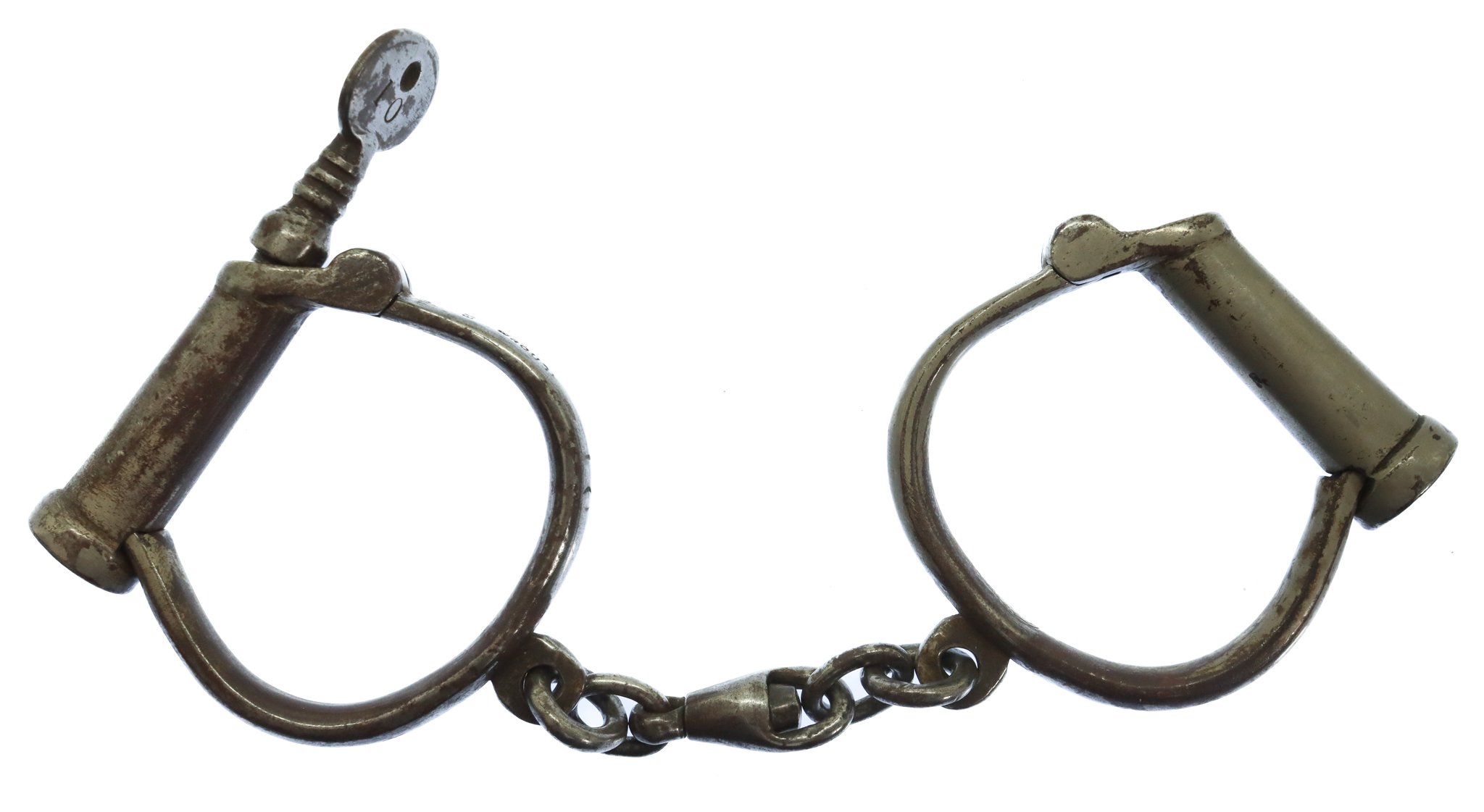 Hiatt Best Warranted Wrought "Darby" Style Police Handcuffs with Key.