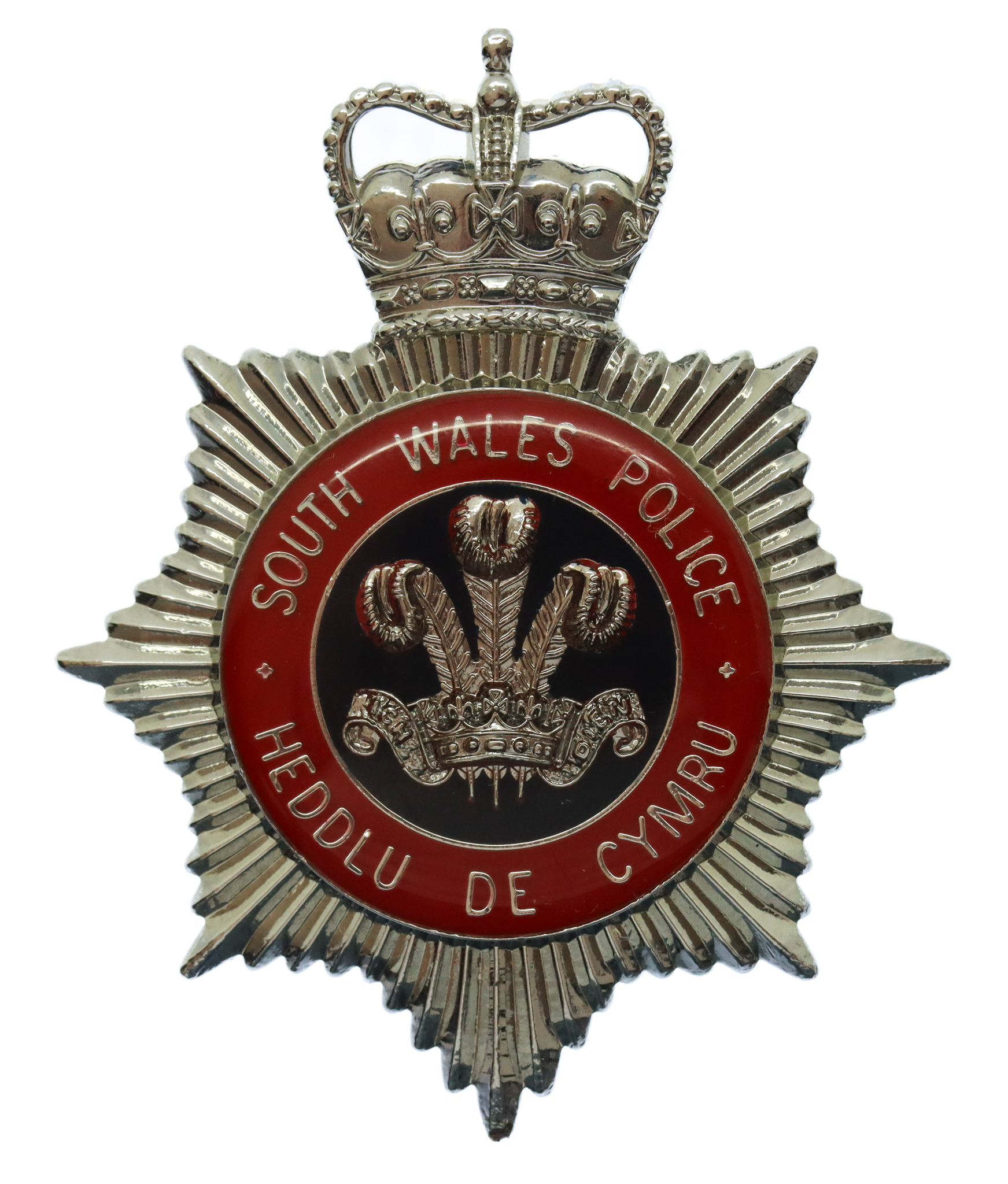South Wales Police (Heddlu De Cymru) Enamelled Cap Badge - Queen's Crown