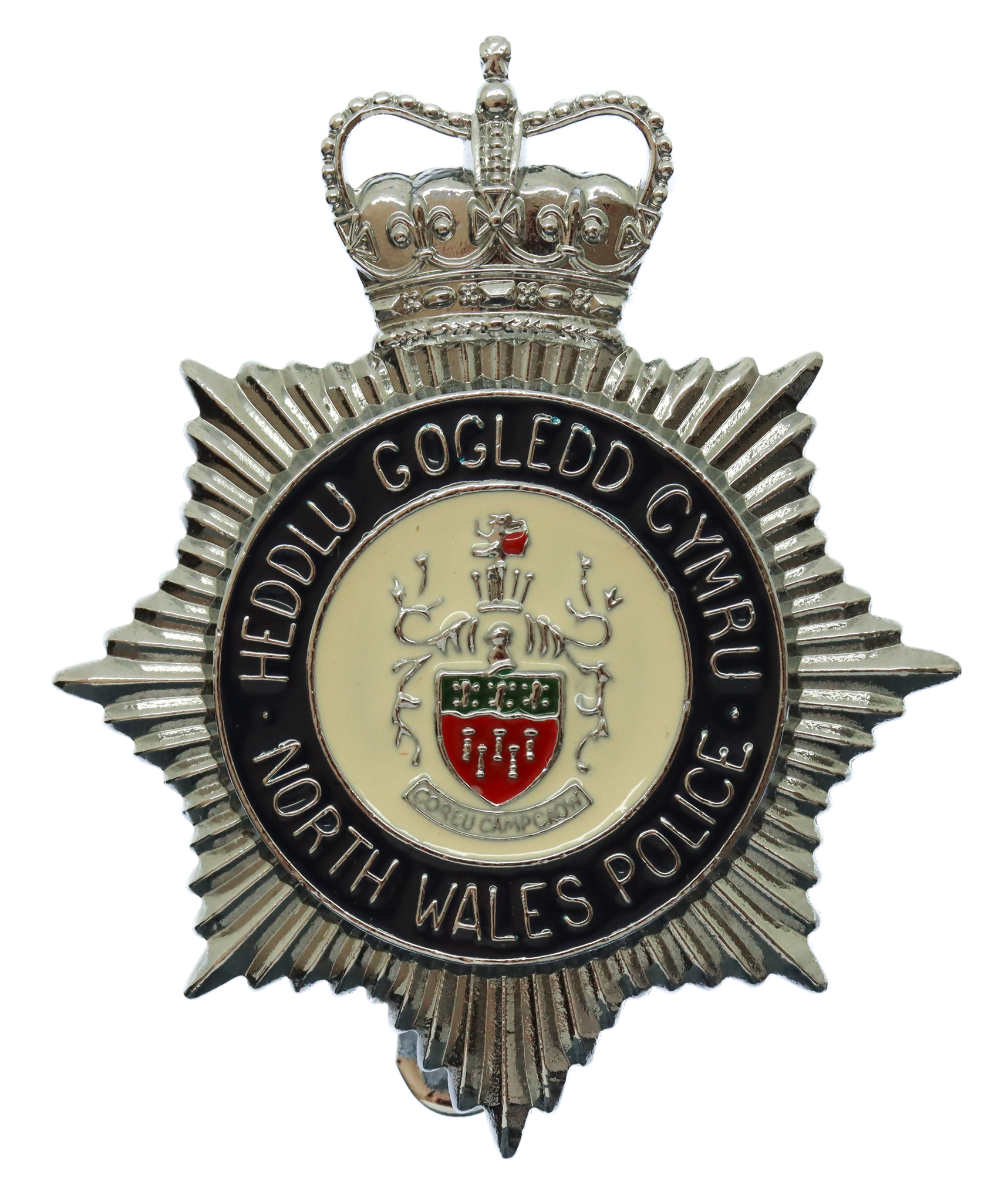 North Wales Police (Heddlu Ggledd Cymru) Enamelled Cap Badge - Queen's Crown