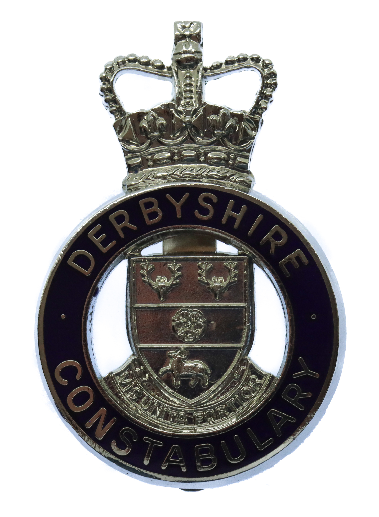 Derbyshire Constabulary Enamelled Cap Badge - Queen's Crown