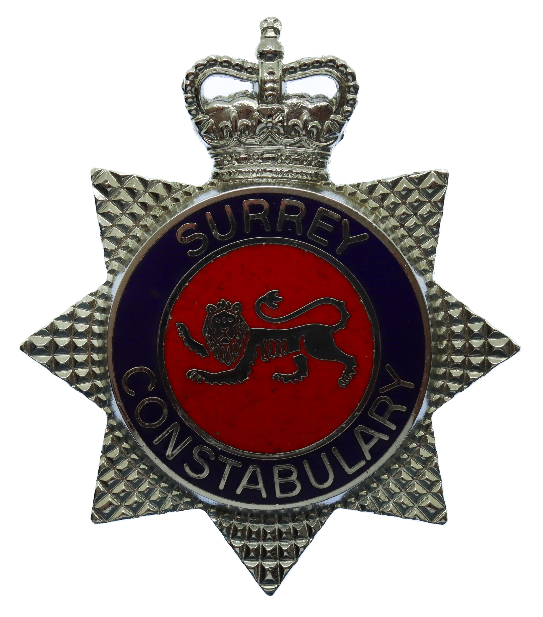 Surrey Constabulary Enamelled Star Cap Badge - Queen's Crown