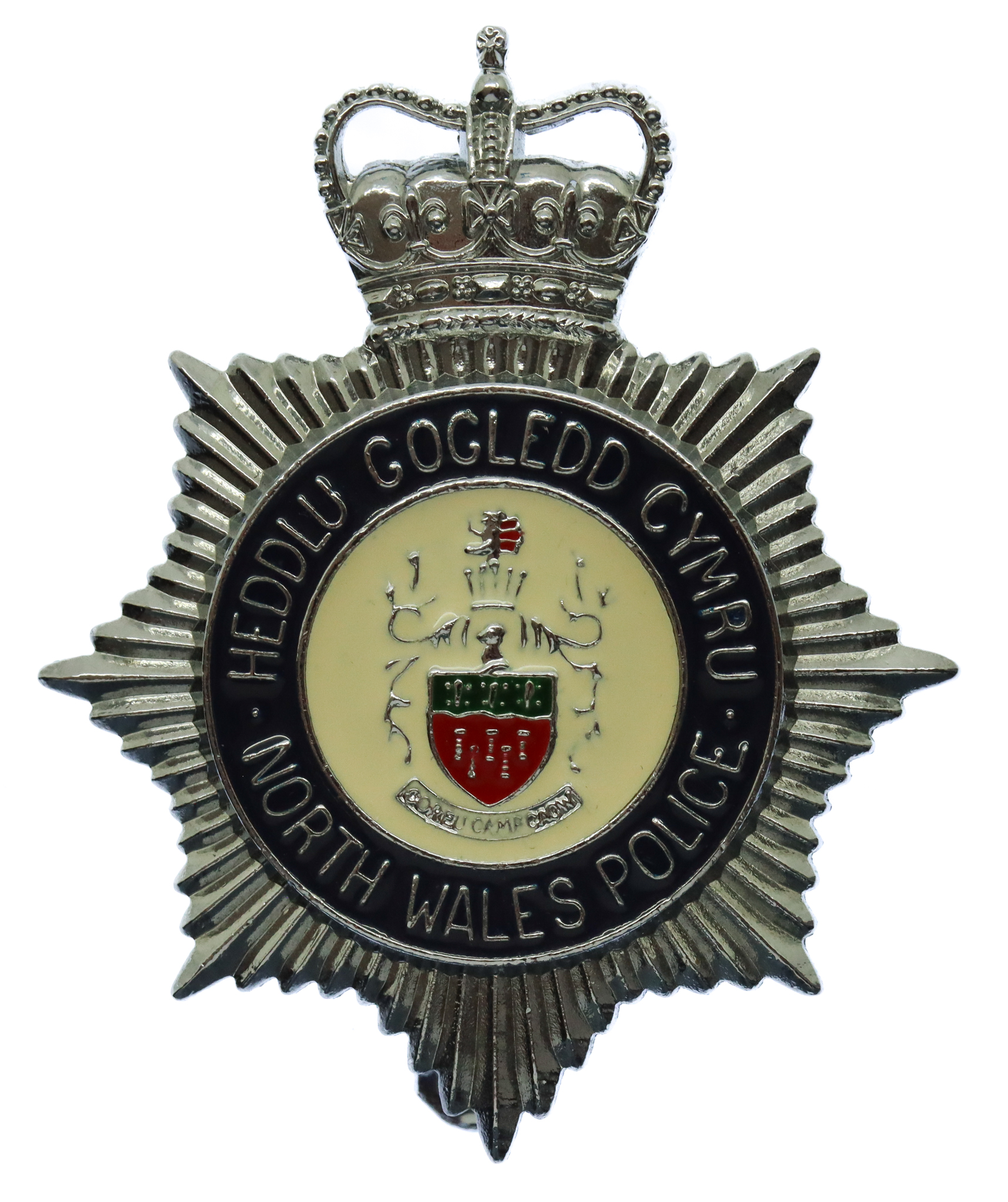 North Wales Police (Heddlu Gogledd Cymru) Enamelled Cap Badge - Queen's Crown