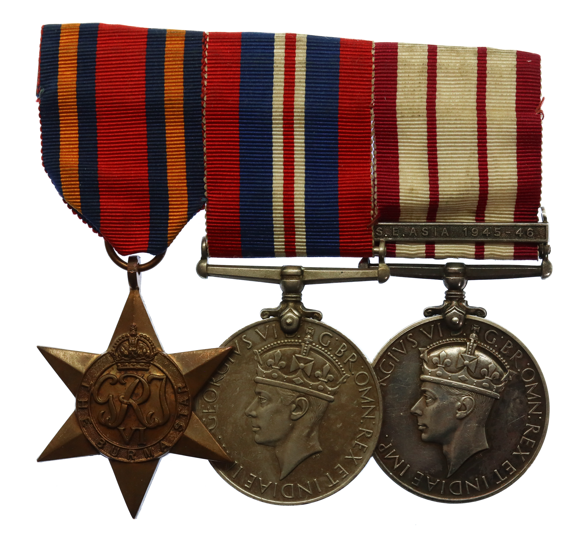 WW2 Burma Star, War Medal 1939-45 and Naval General Service Medal (Clasp - S.E. Asia 1945-46) Group of Three - L.Wtr. A. Morris, Royal Navy