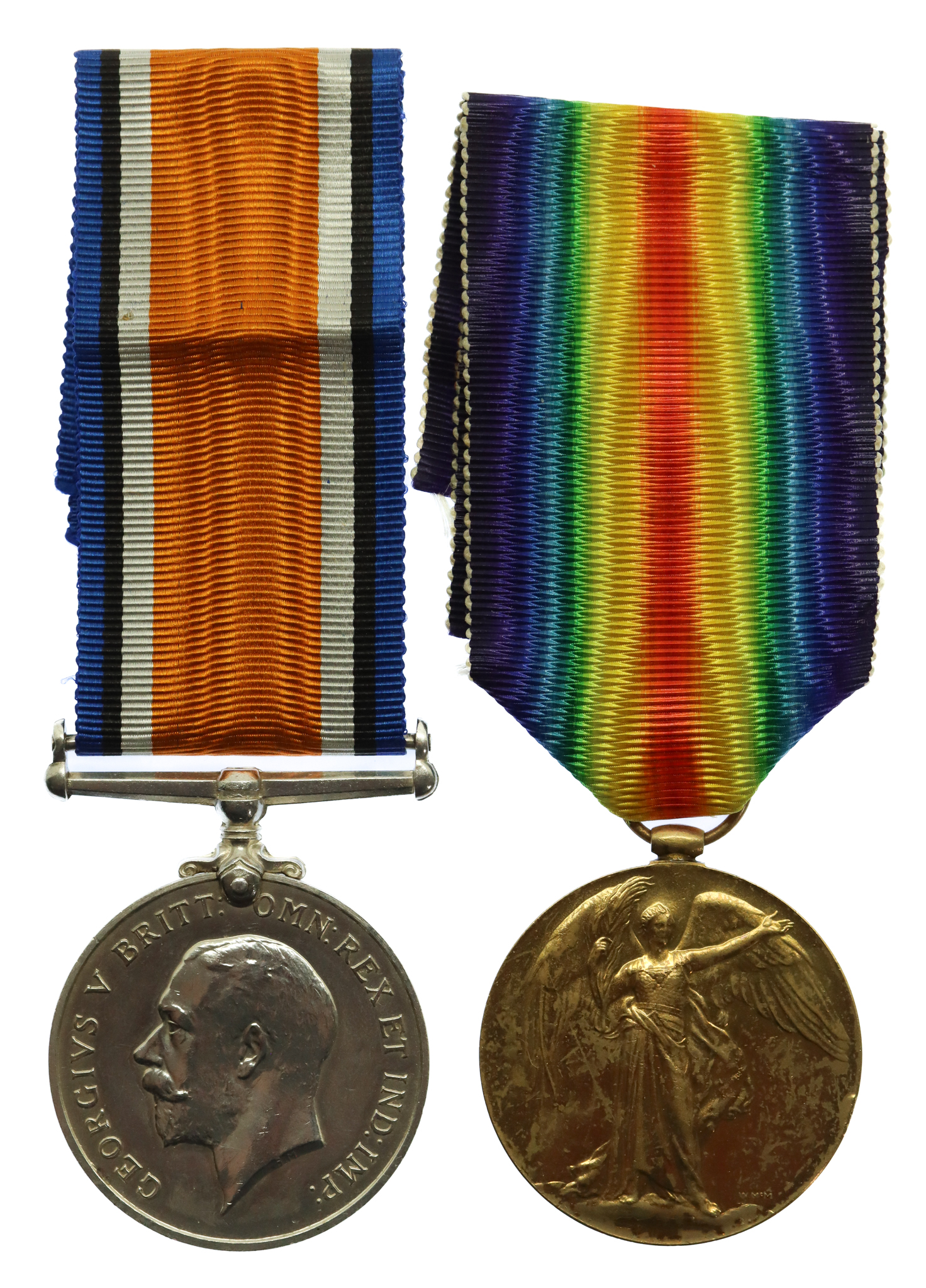 WW1 British War & Victory Medal Pair - Pte. R. Peck, Scottish Rifles (Cameronians) - Wounded