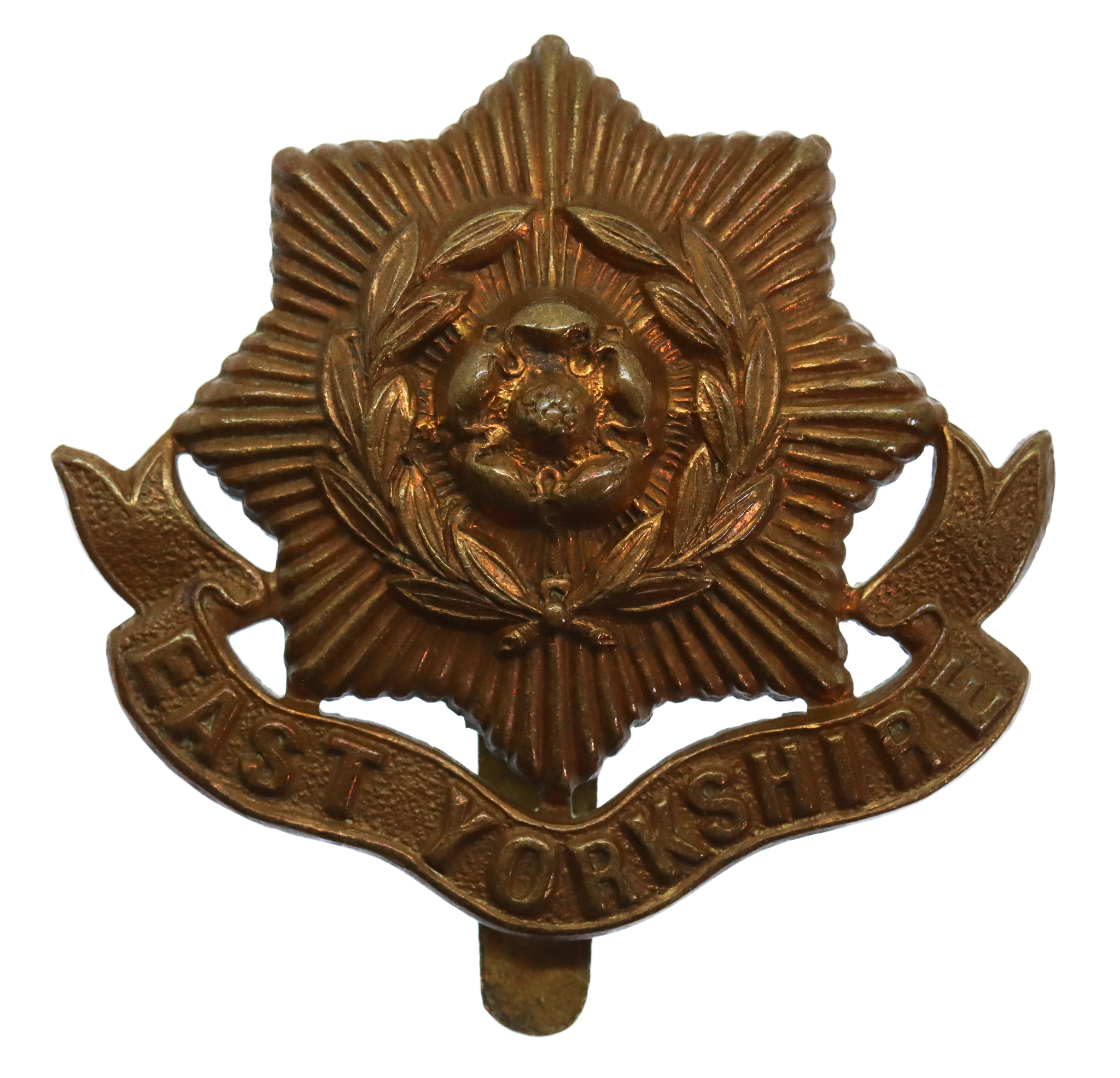 East Yorkshire Regiment WW1 All Brass Economy Cap Badge