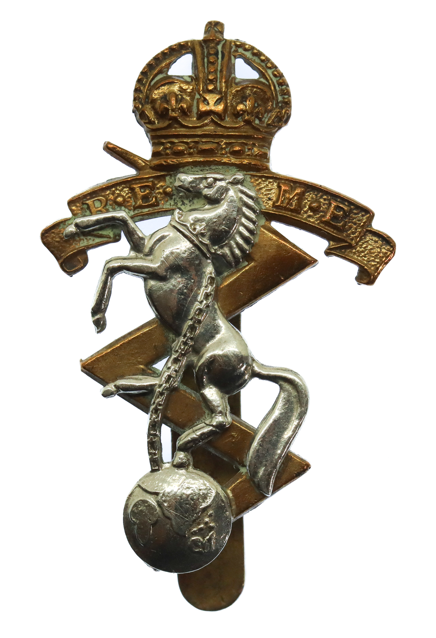Royal Electrical & Mechanical Engineers (R.E.M.E.) Bi-Metal Cap Badge - King's Crown (2nd Pattern)