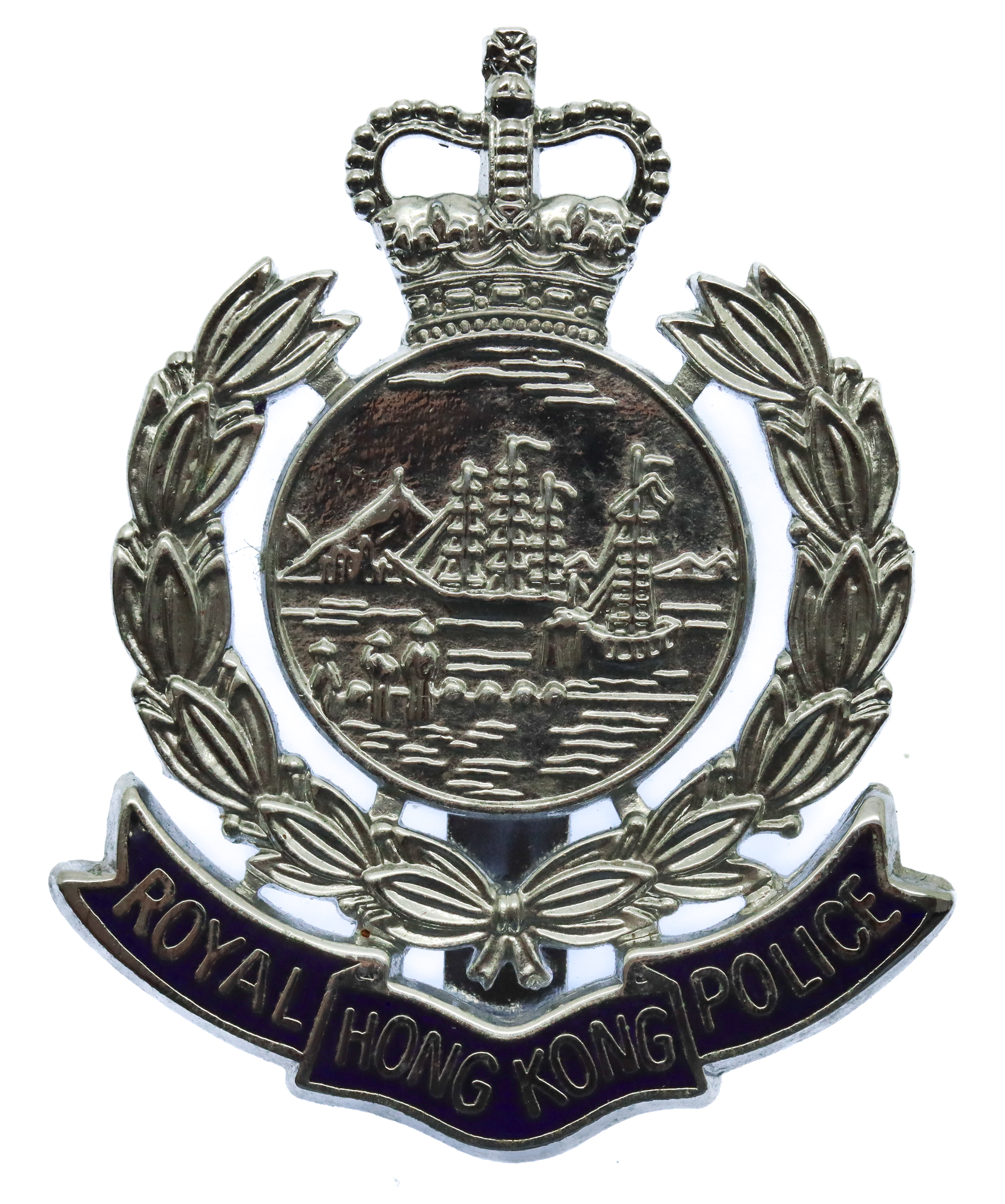 Royal Hong Kong Police Enamelled Cap Badge - Queen's Crown