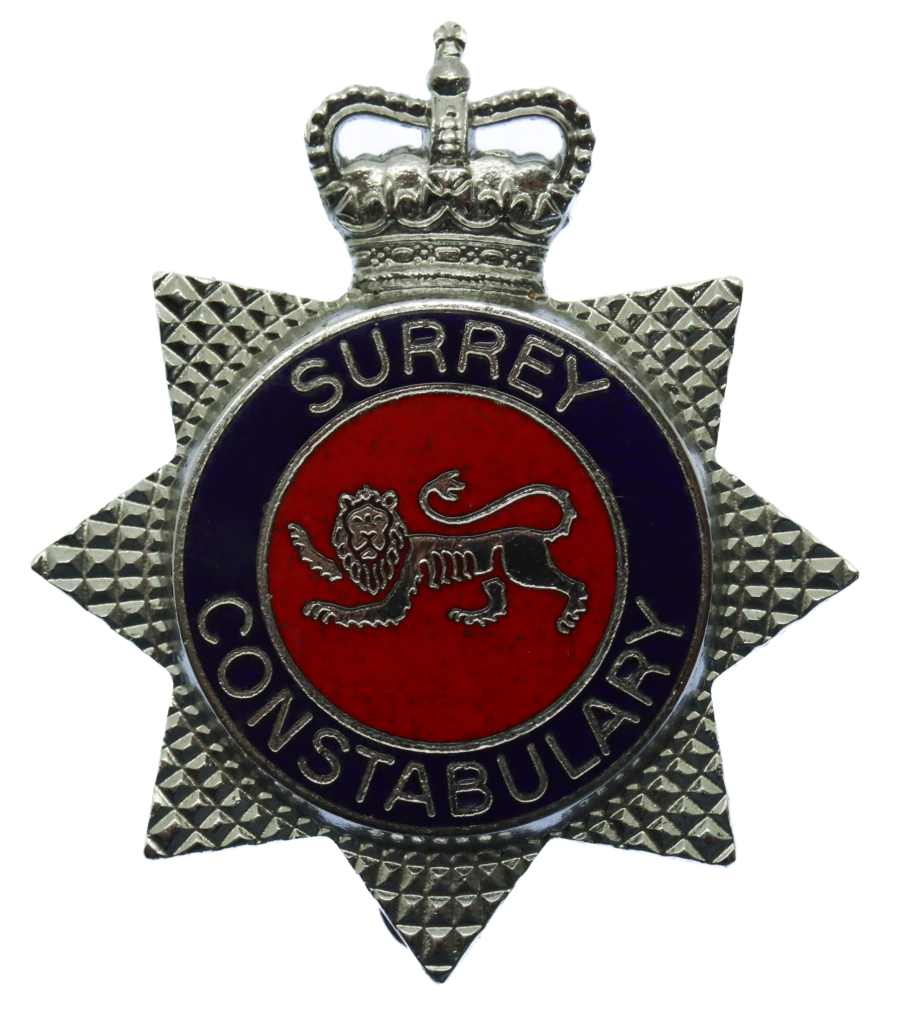 Surrey Constabulary Enamelled Star Cap Badge - Queen's Crown