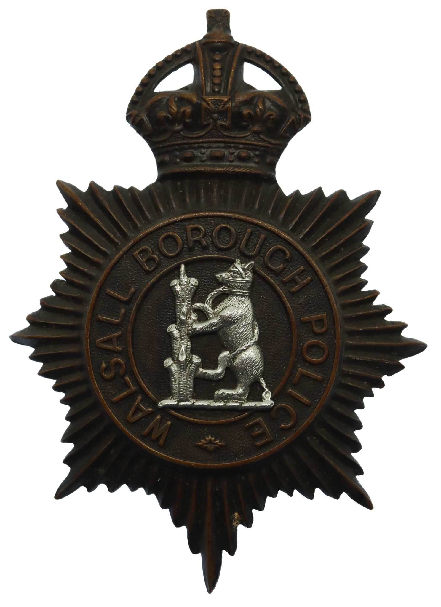 Walsall Borough Police Night Helmet Plate - King's Crown