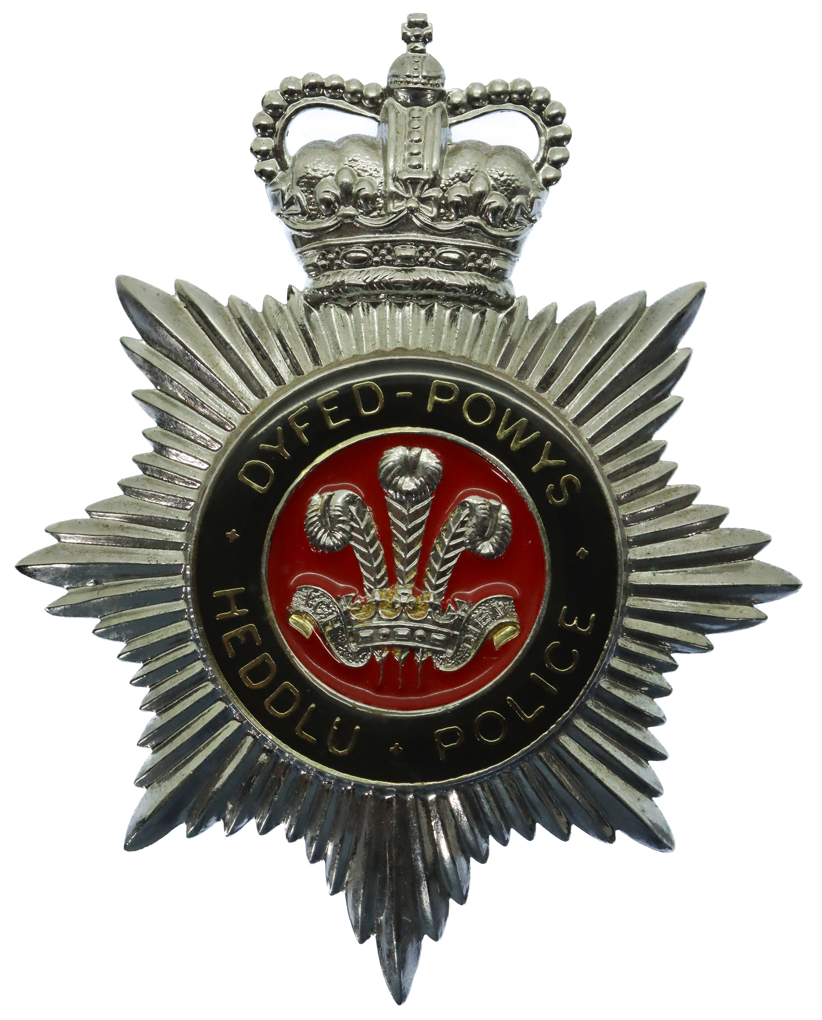 Dyfed-Powys Heddlu Police Enamelled Helmet Plate - Queen's Crown