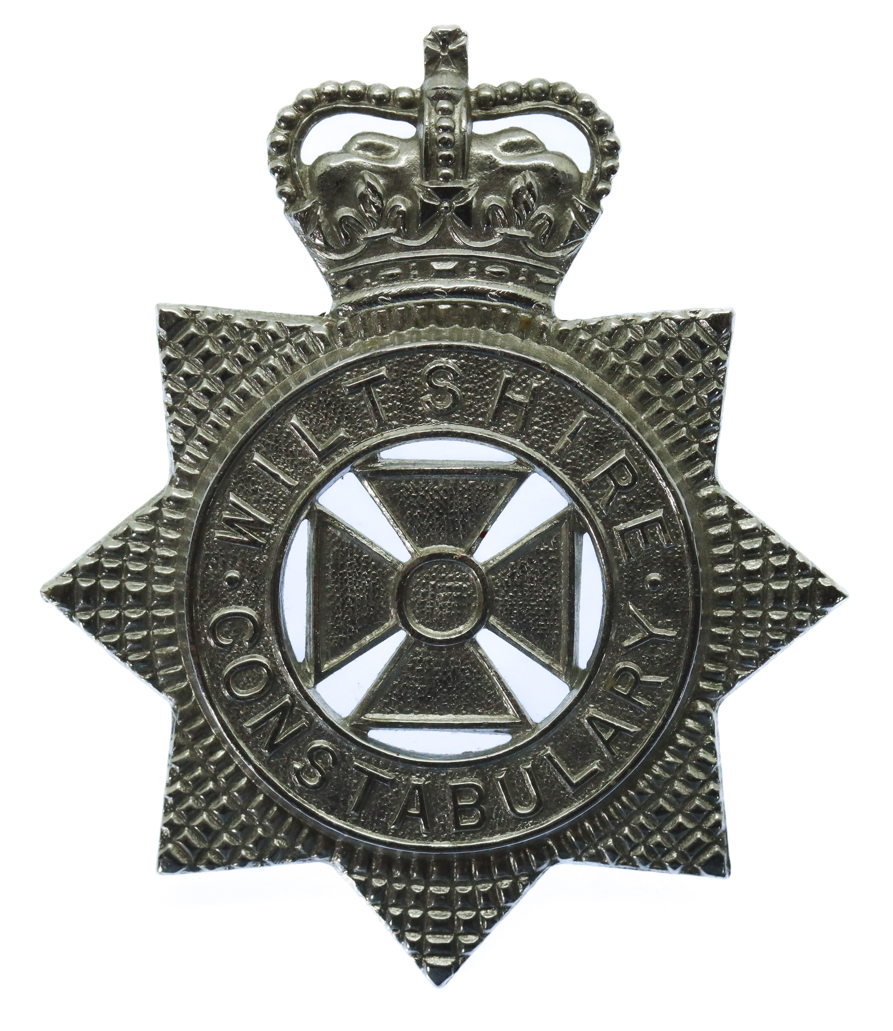 Wiltshire Constabulary Small Star Helmet Plate/Cap Badge - Queen's Crown