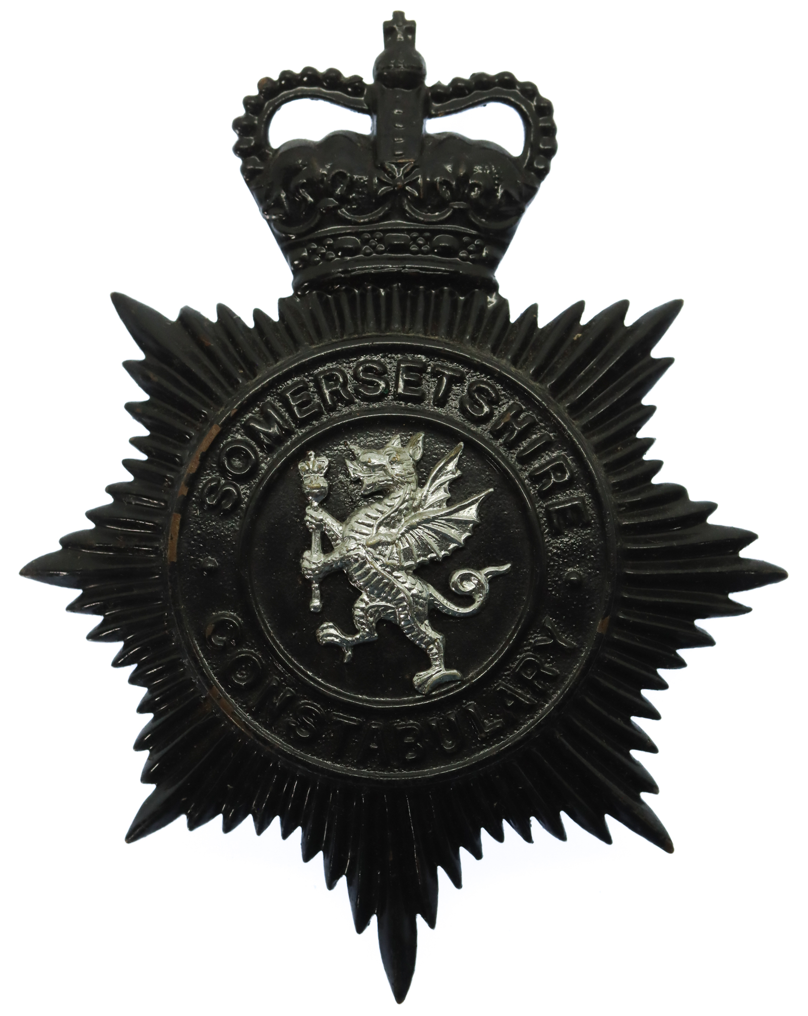 Somersetshire Constabulary Night Helmet Plate - Queen's Crown