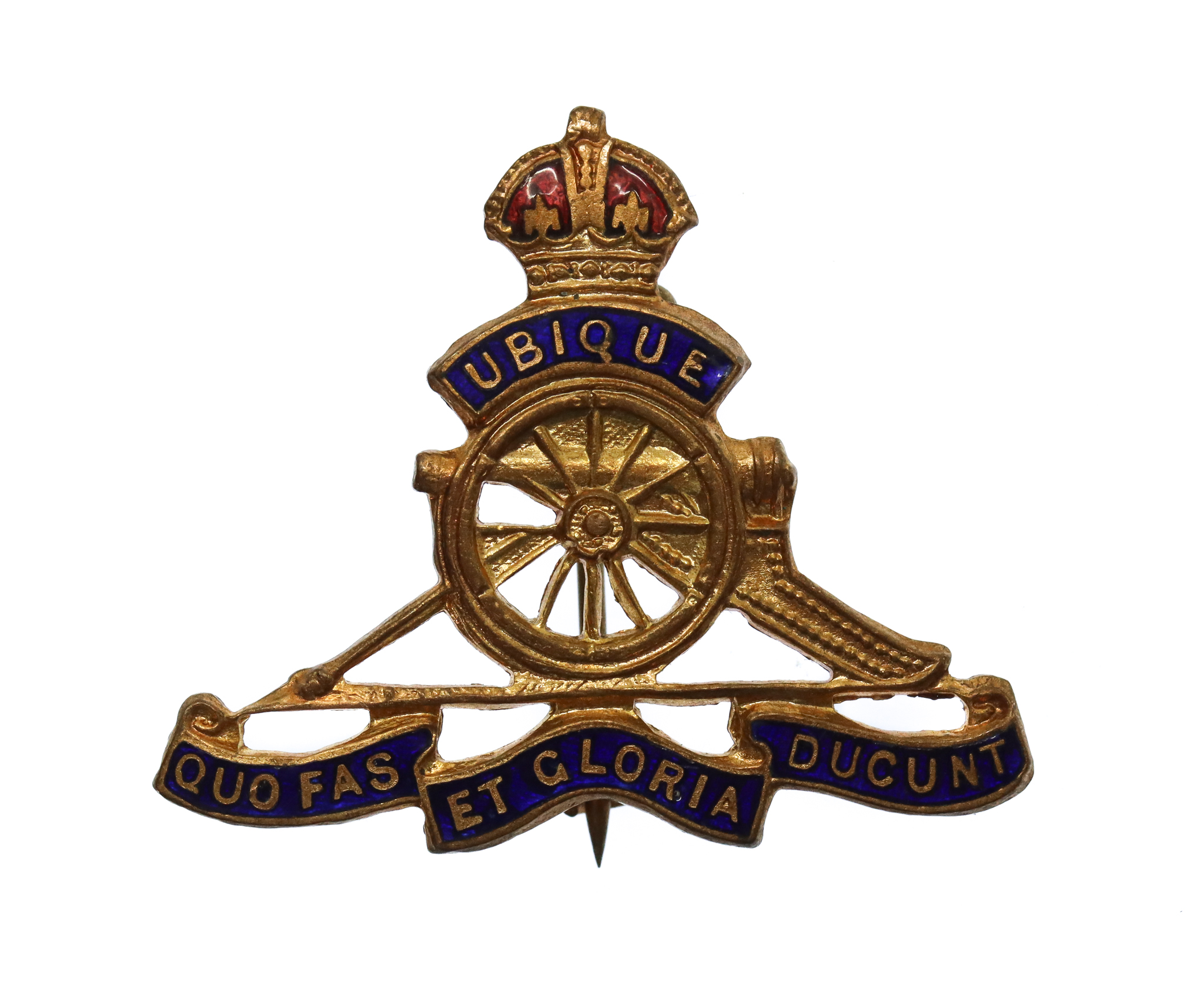Royal Artillery Brass & Enamel Sweetheart Brooch - King's Crown