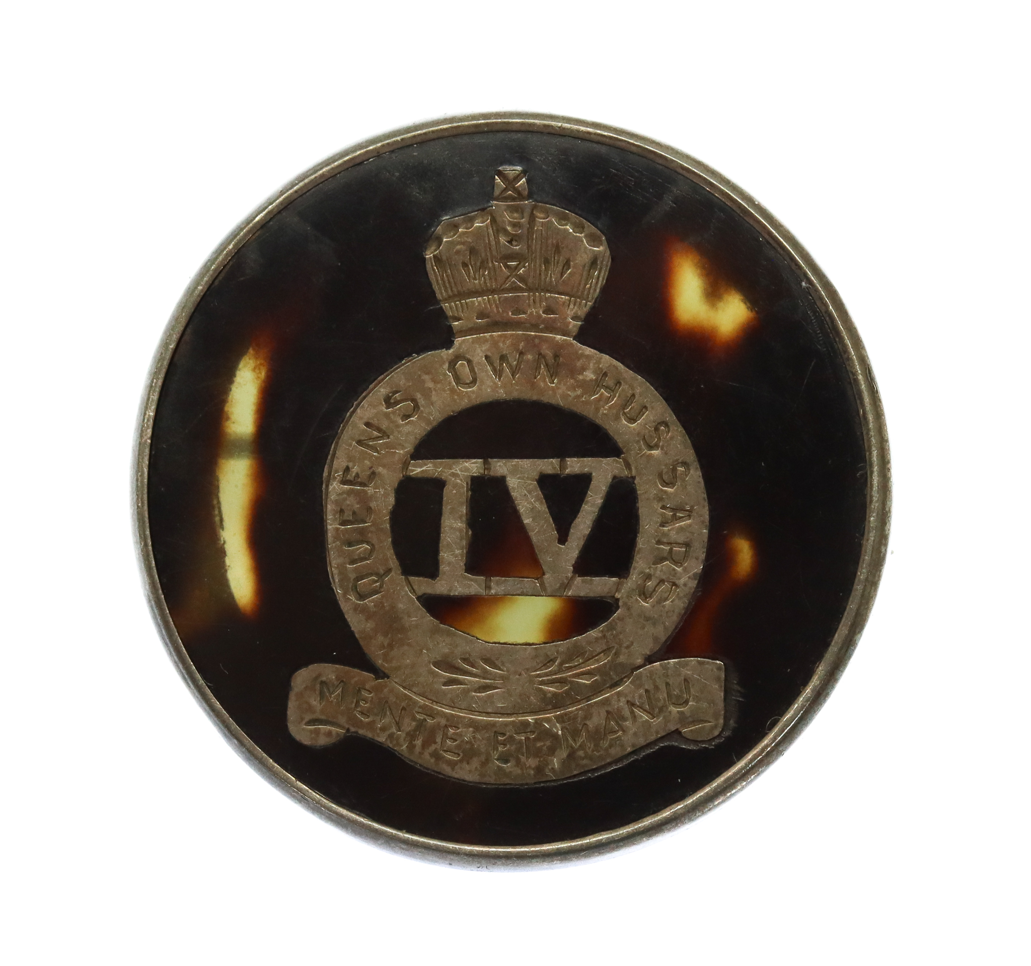 WW2 4th Queen's Own Hussars 1940 Hallmarked Silver & Tortoiseshell Sweetheart Brooch