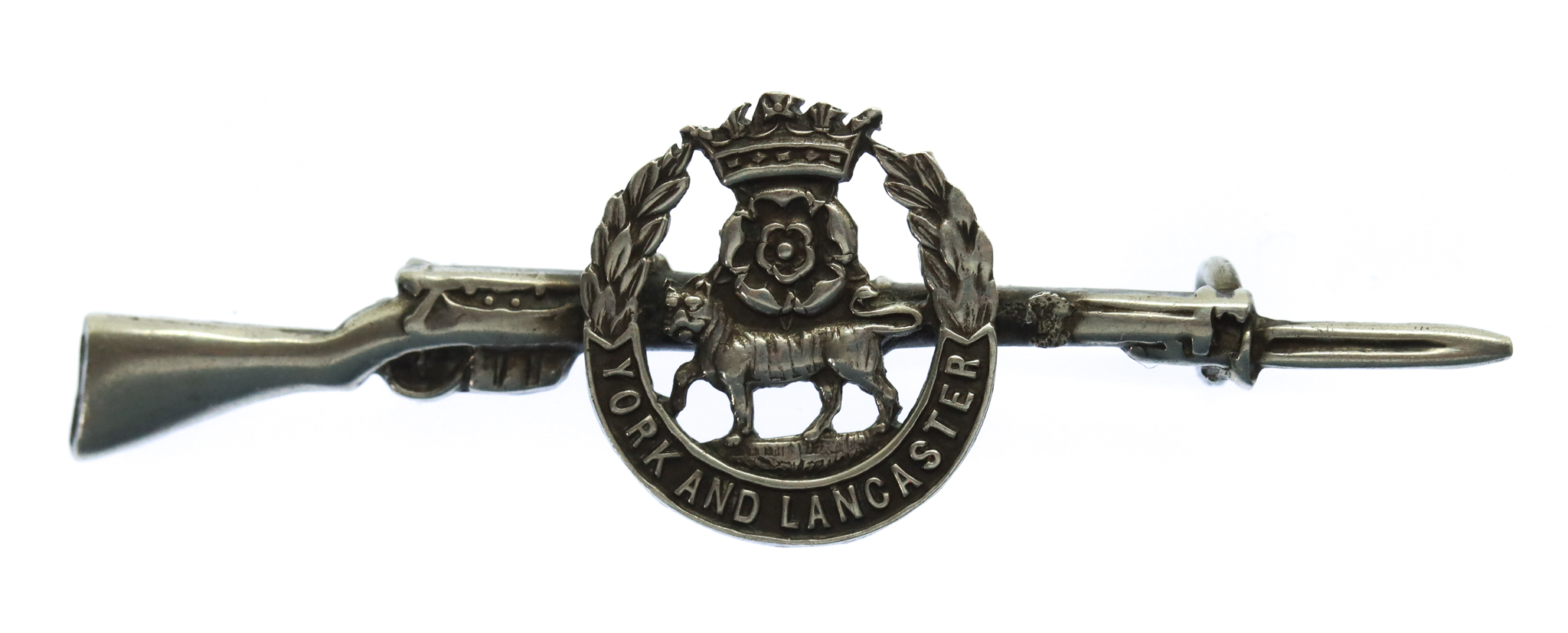 York & Lancaster Regiment Sterling Silver Rifle Sweetheart Brooch