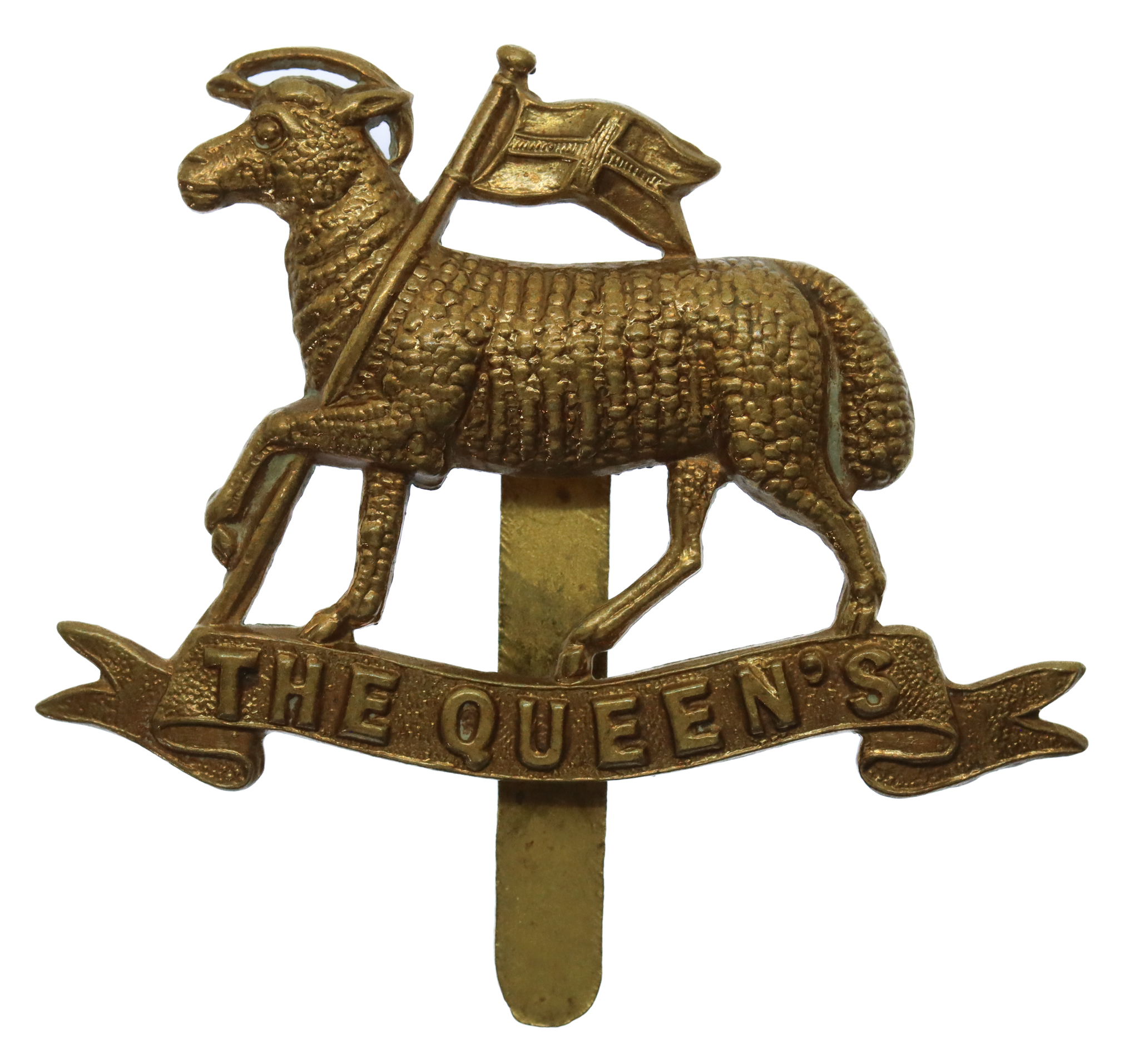 The Queen's (Royal West Surrey) Regiment WW1 All Brass Economy Cap Badge