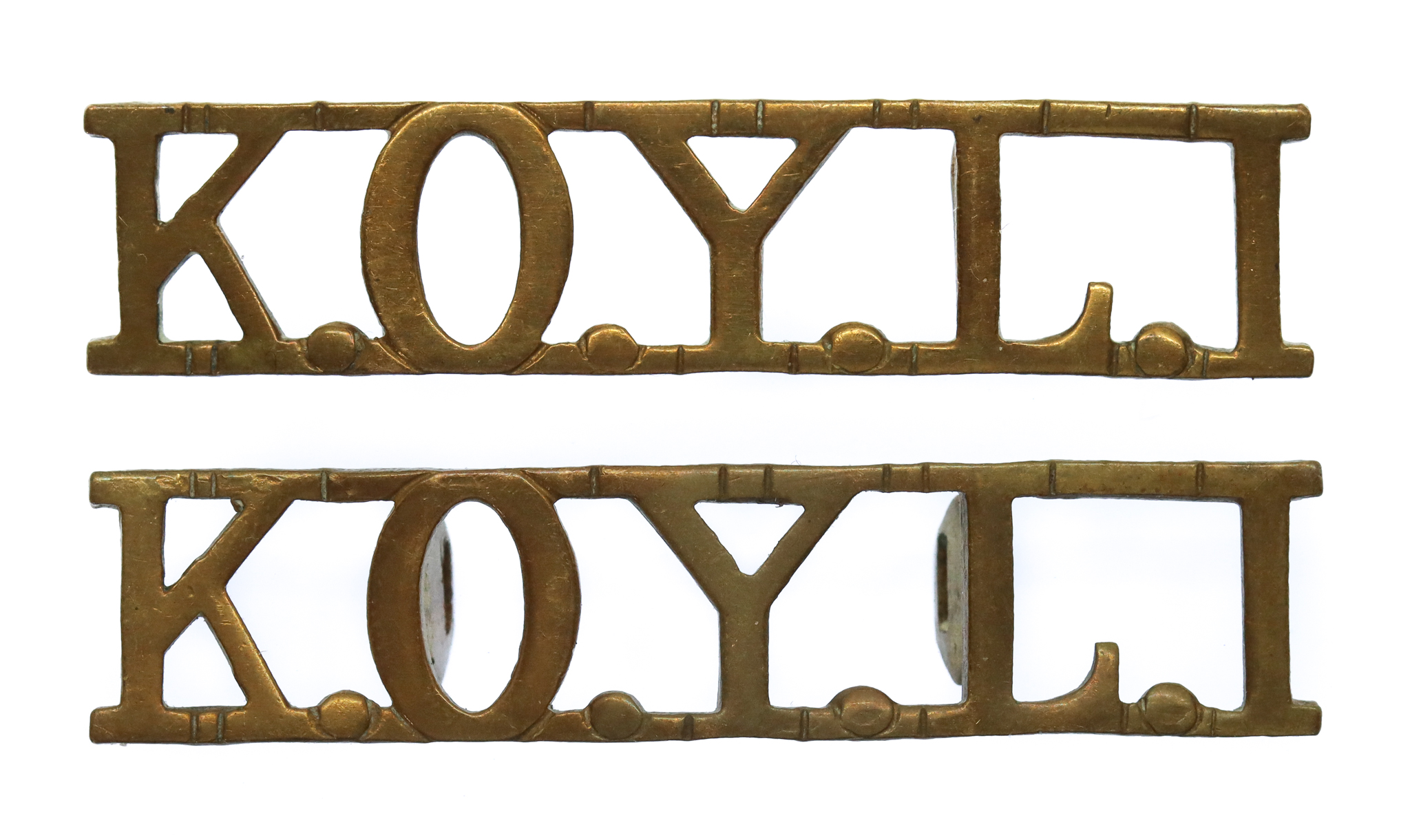Pair of King's Own Yorkshire Light Infantry (K.O.Y.L.I.) Shoulder Titles