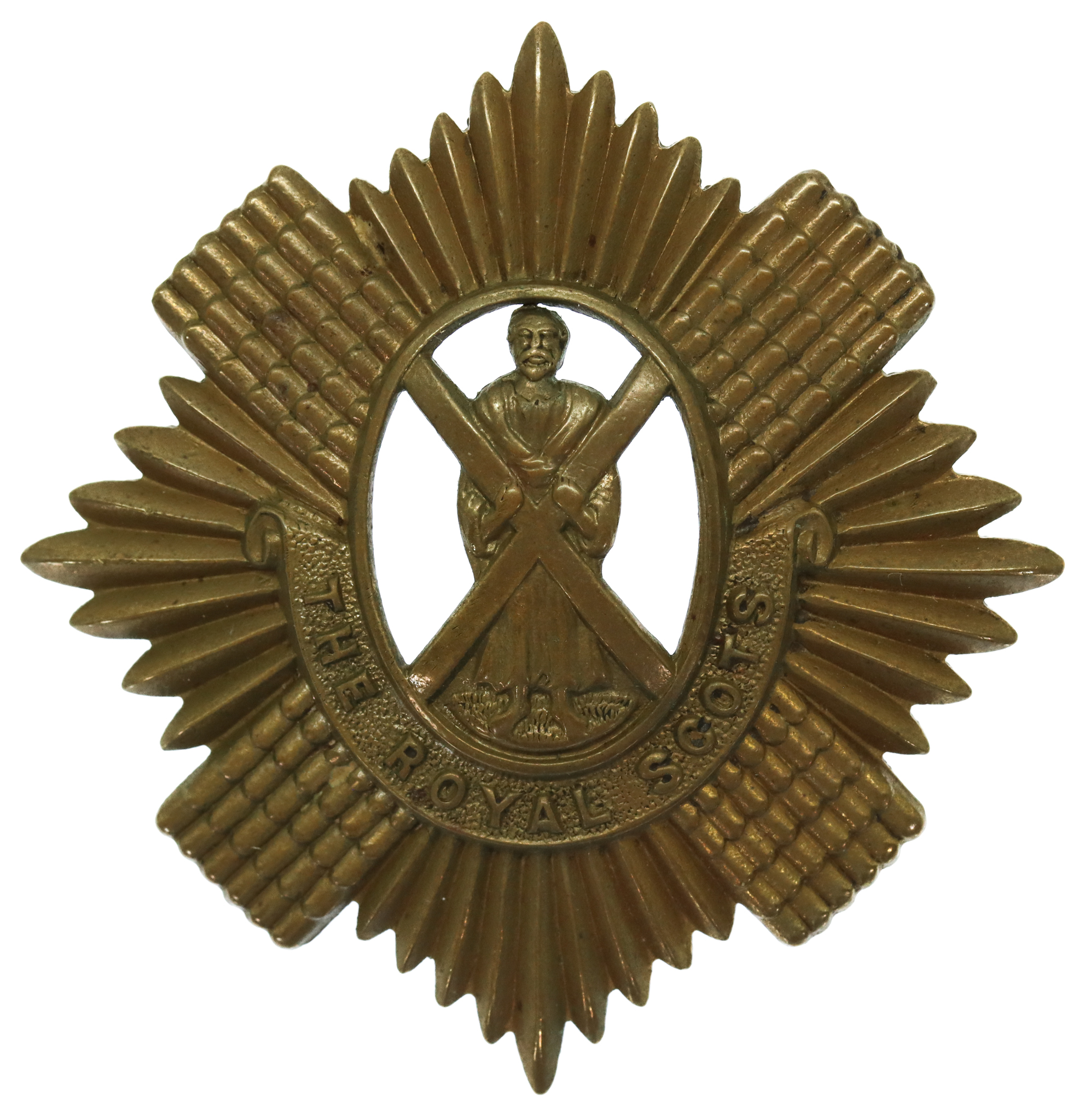 Royal Scots WW1 All Brass Economy Cap Badge
