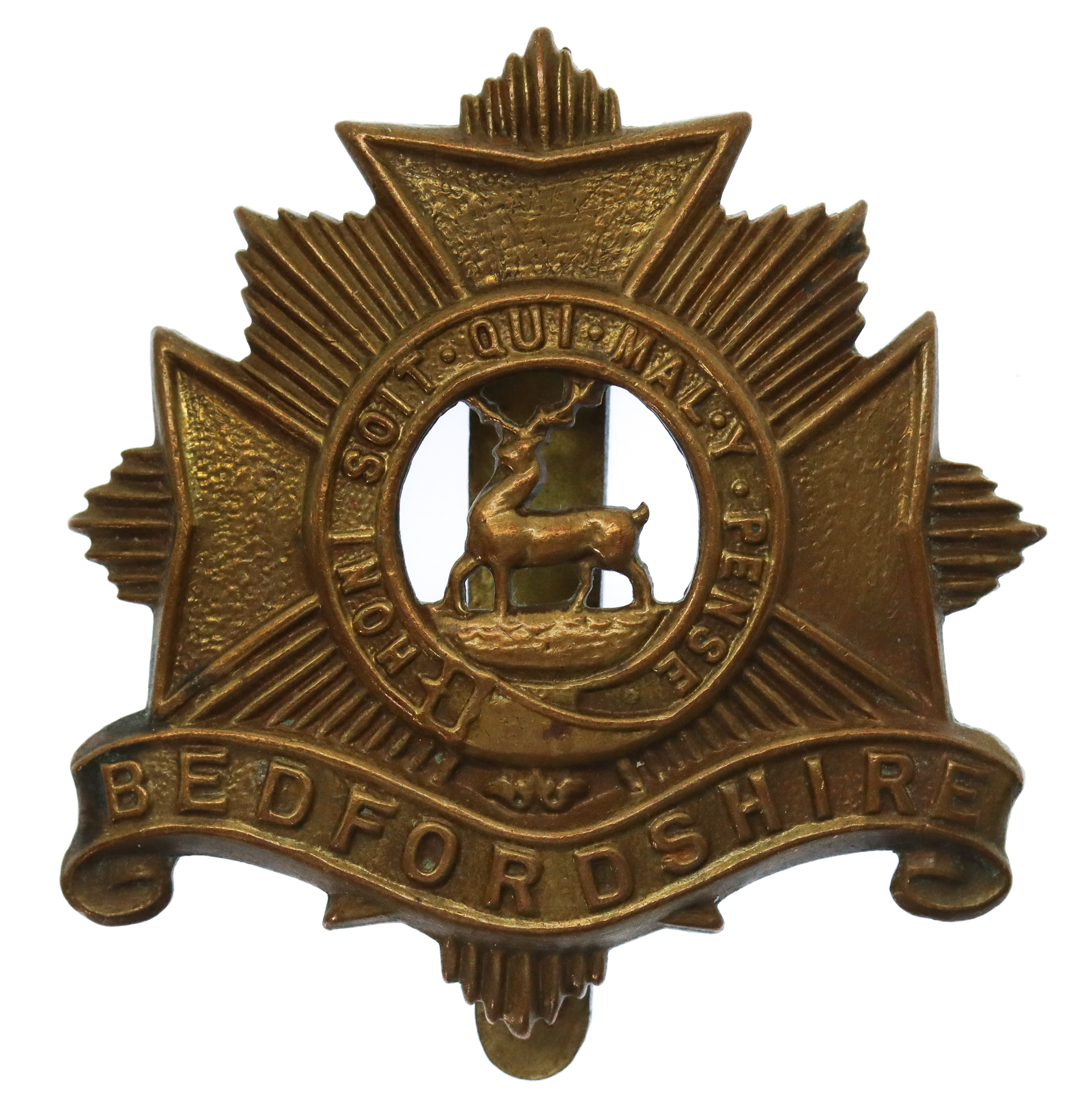 Bedfordshire Regiment WW1 All Brass Economy Cap Badge