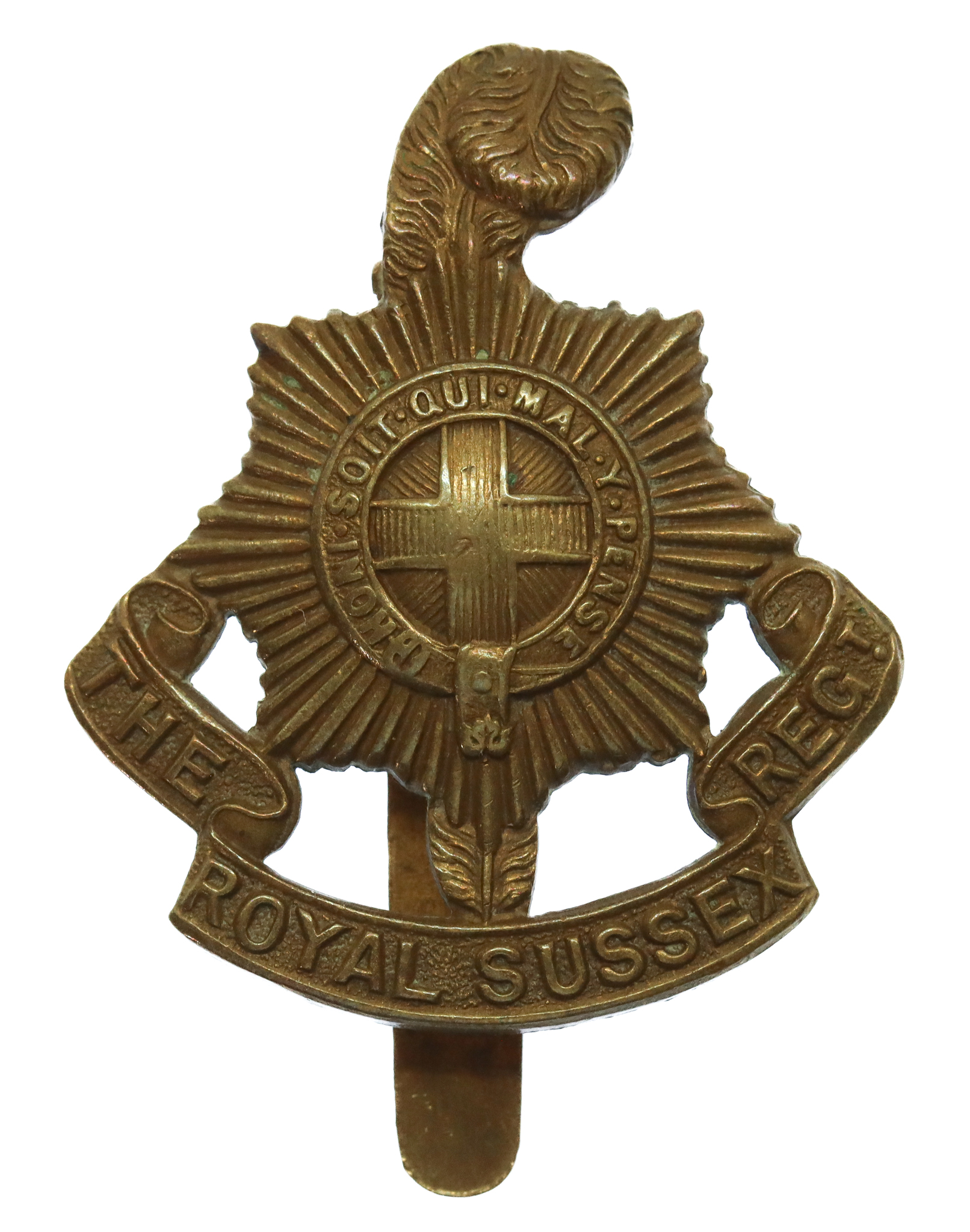 Royal Sussex Regiment WW1 All Brass Economy Cap Badge