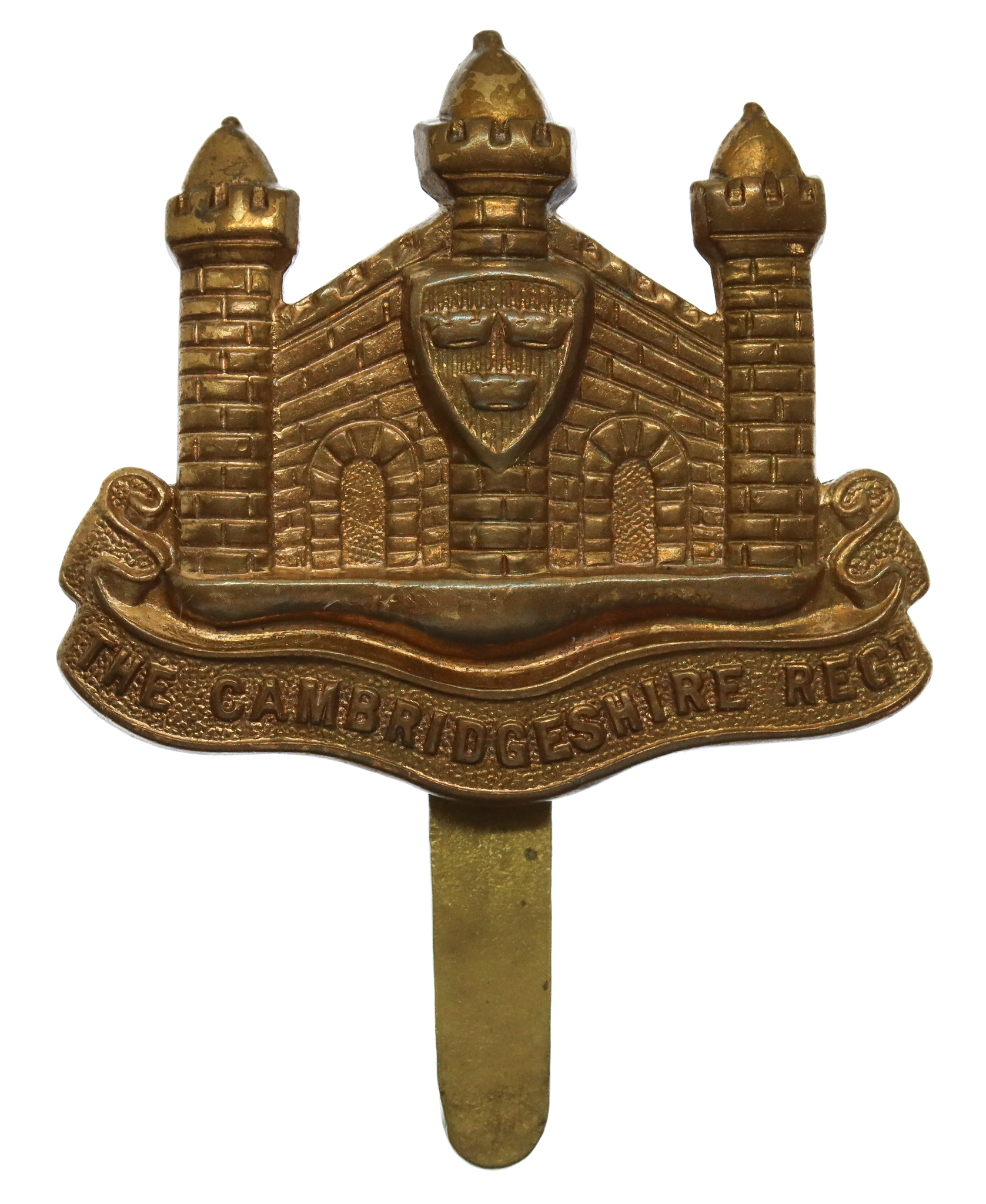Cambridgeshire Regiment WW1 All Brass Economy Cap Badge