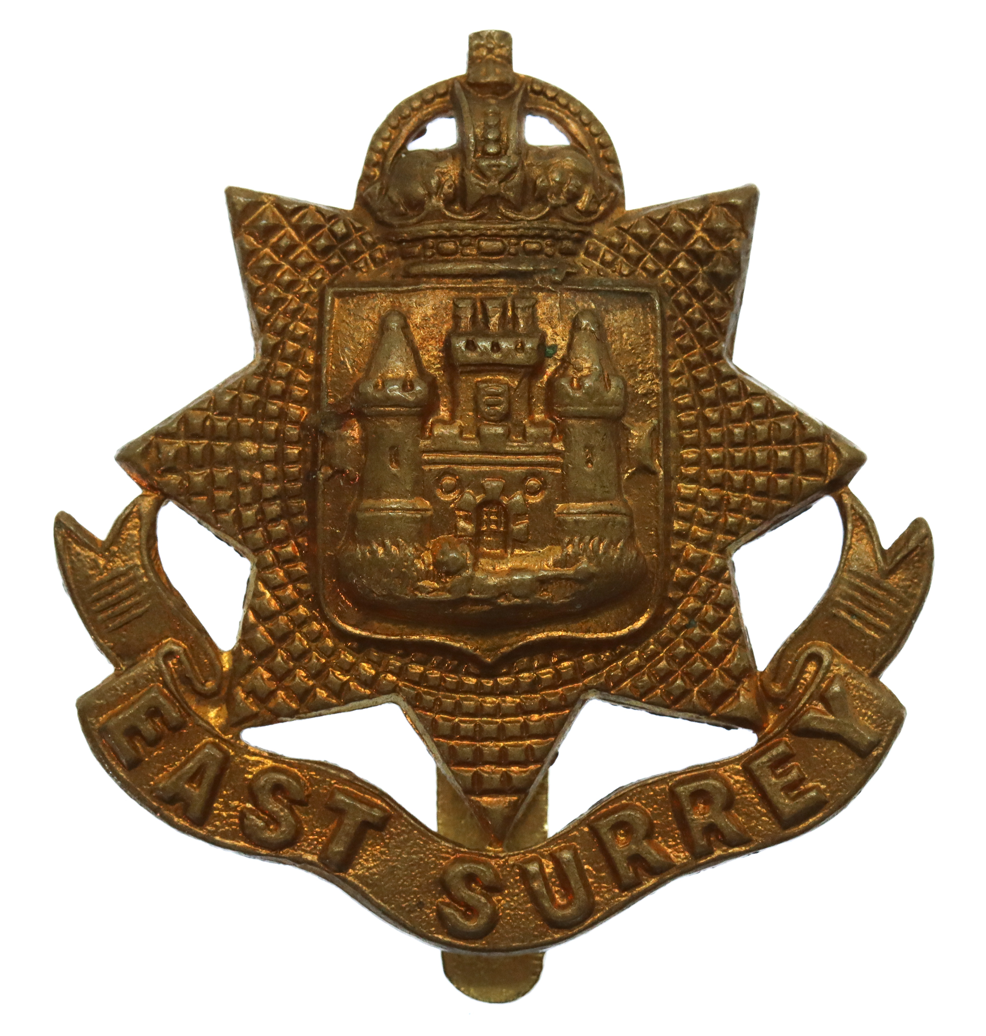 East Surrey Regiment WW1 All Brass Economy Cap Badge