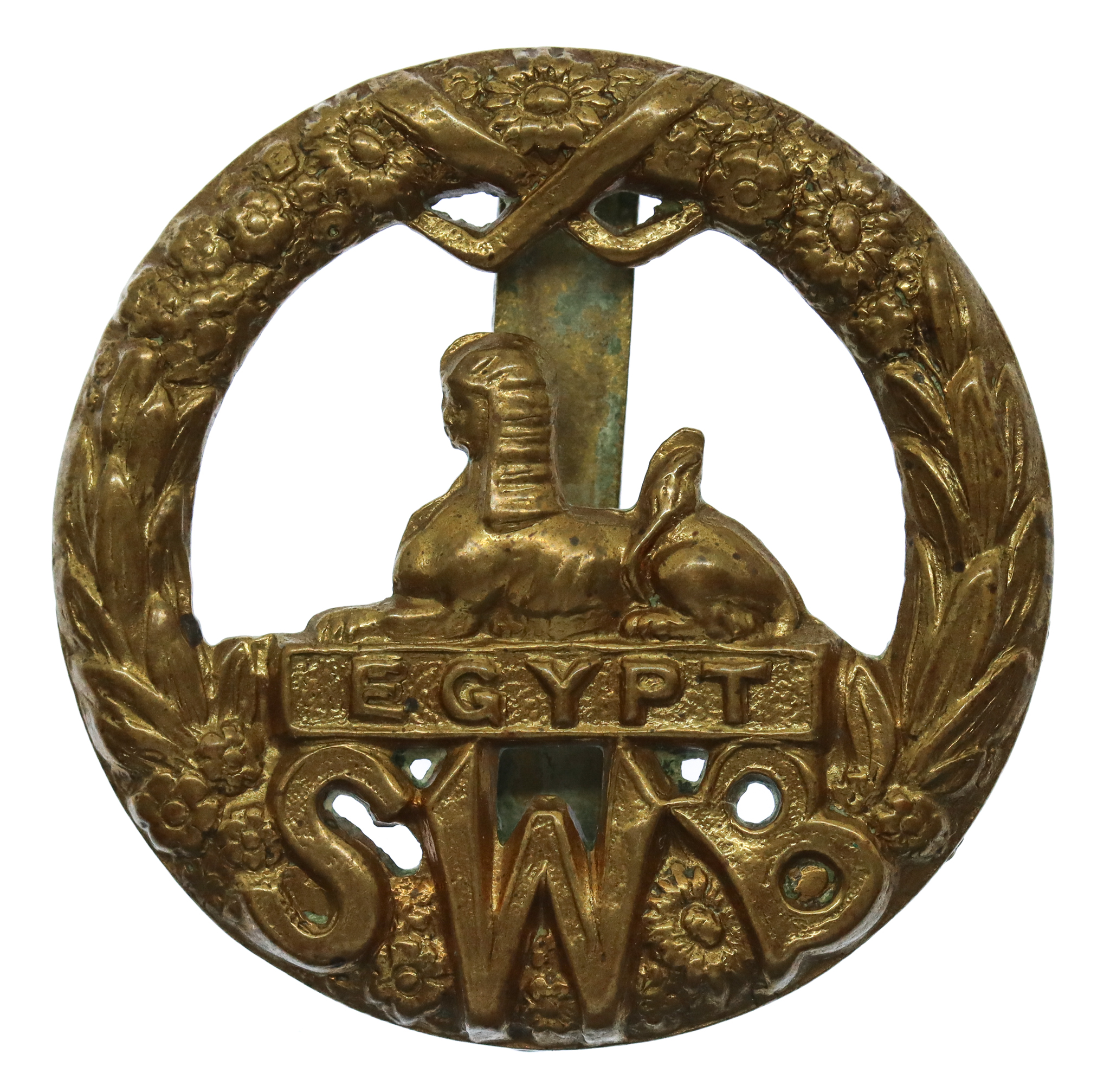 South Wales Borderers WW1 All Brass Economy Cap Badge
