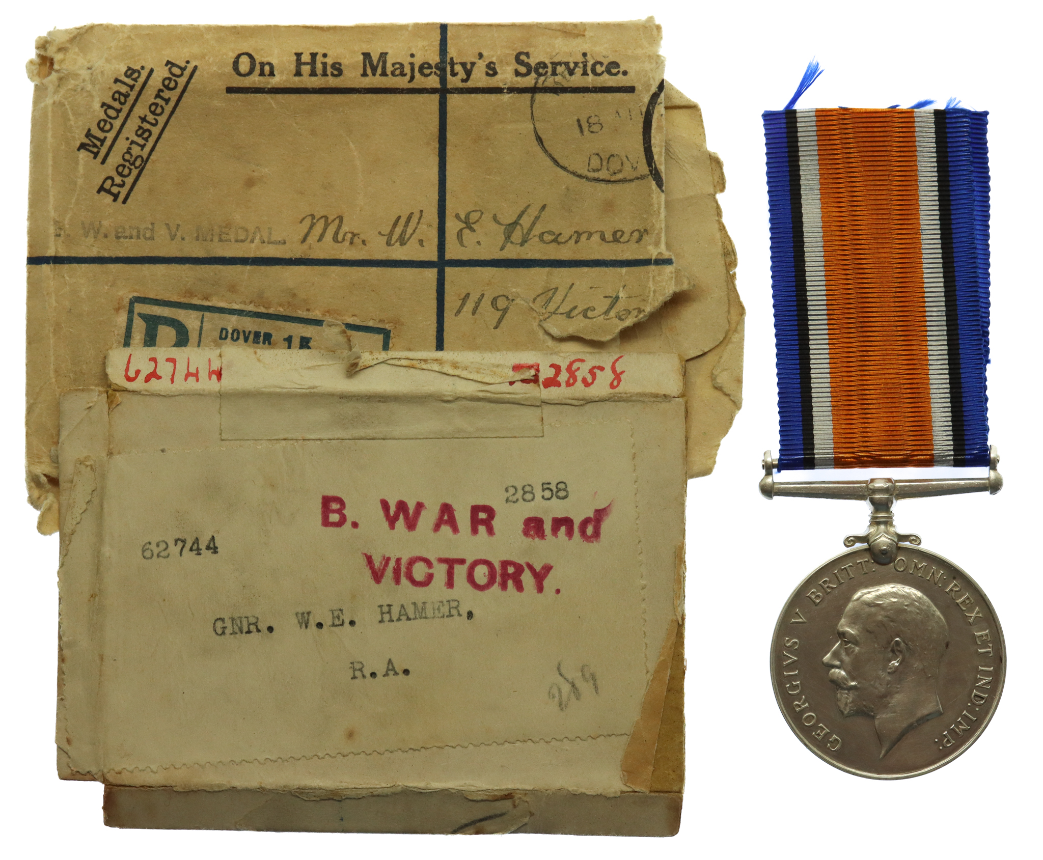 WW1 British War Medal - Gnr. W.E. Hamer, Royal Artillery
