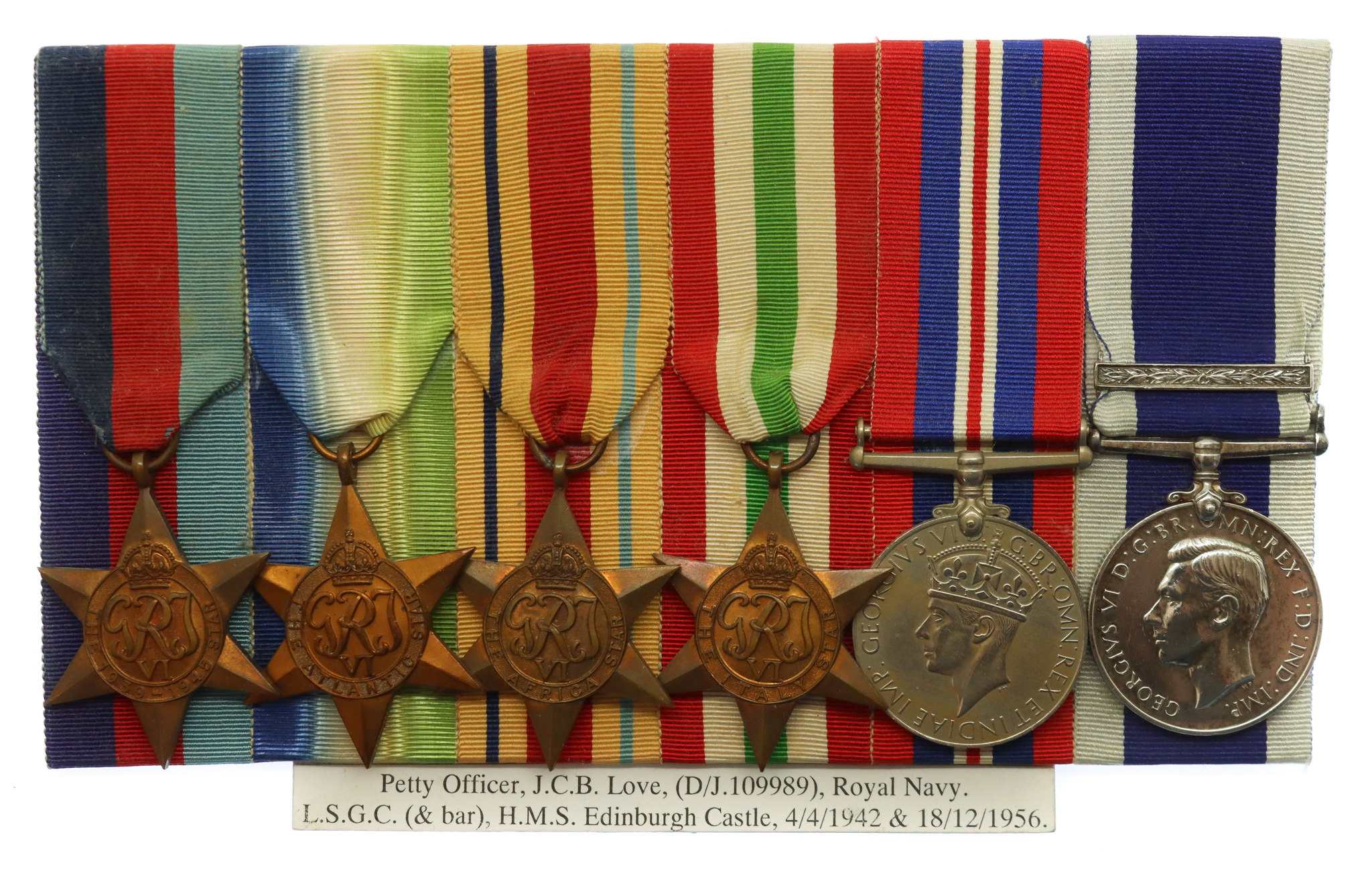 WW2 and Royal Navy Long Service & Good Conduct Medal and Bar Group of Six - Petty Officer J.C.B. Love, Royal Navy