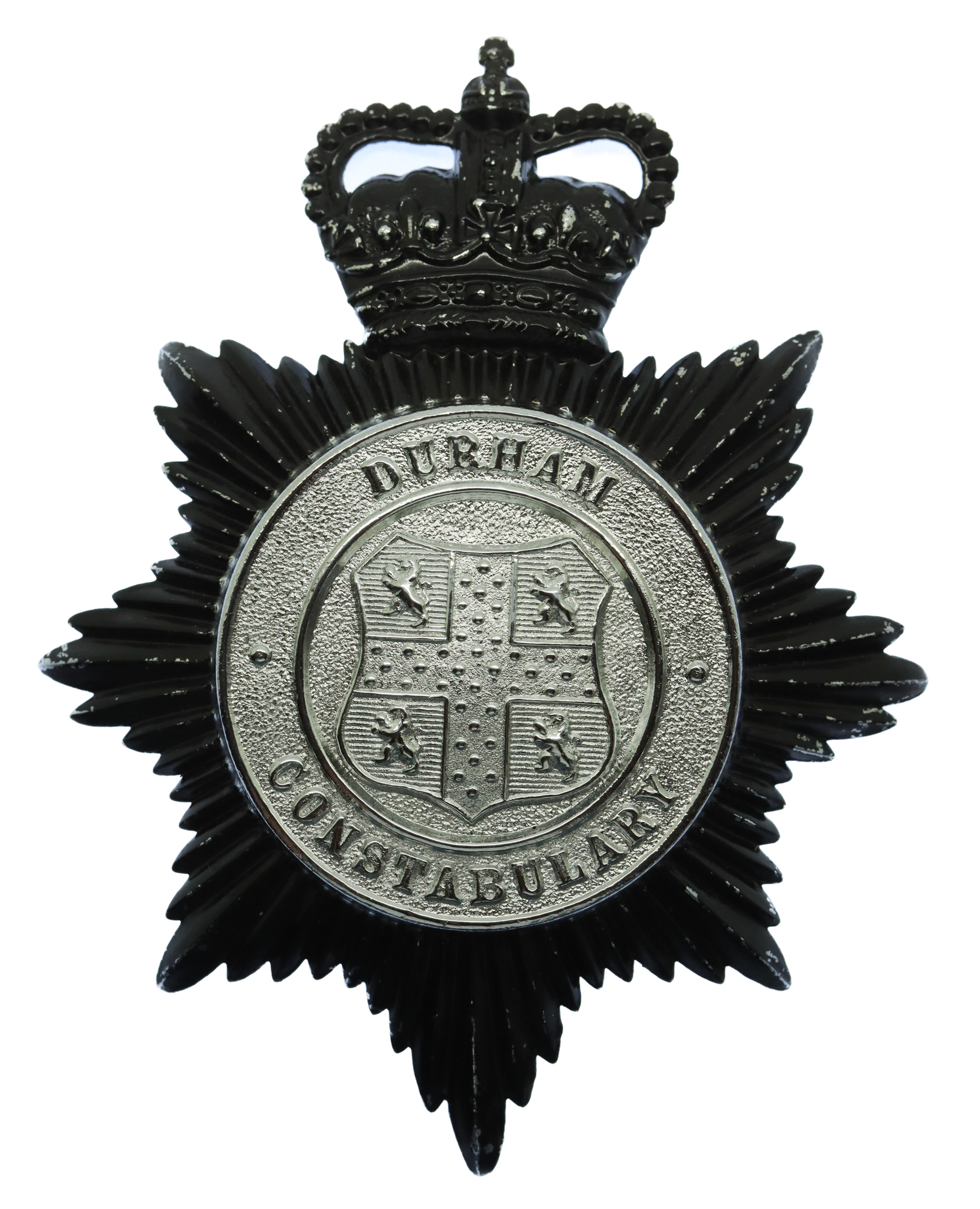 Durham Constabulary Black and Chrome Helmet Plate - Queen's Crown
