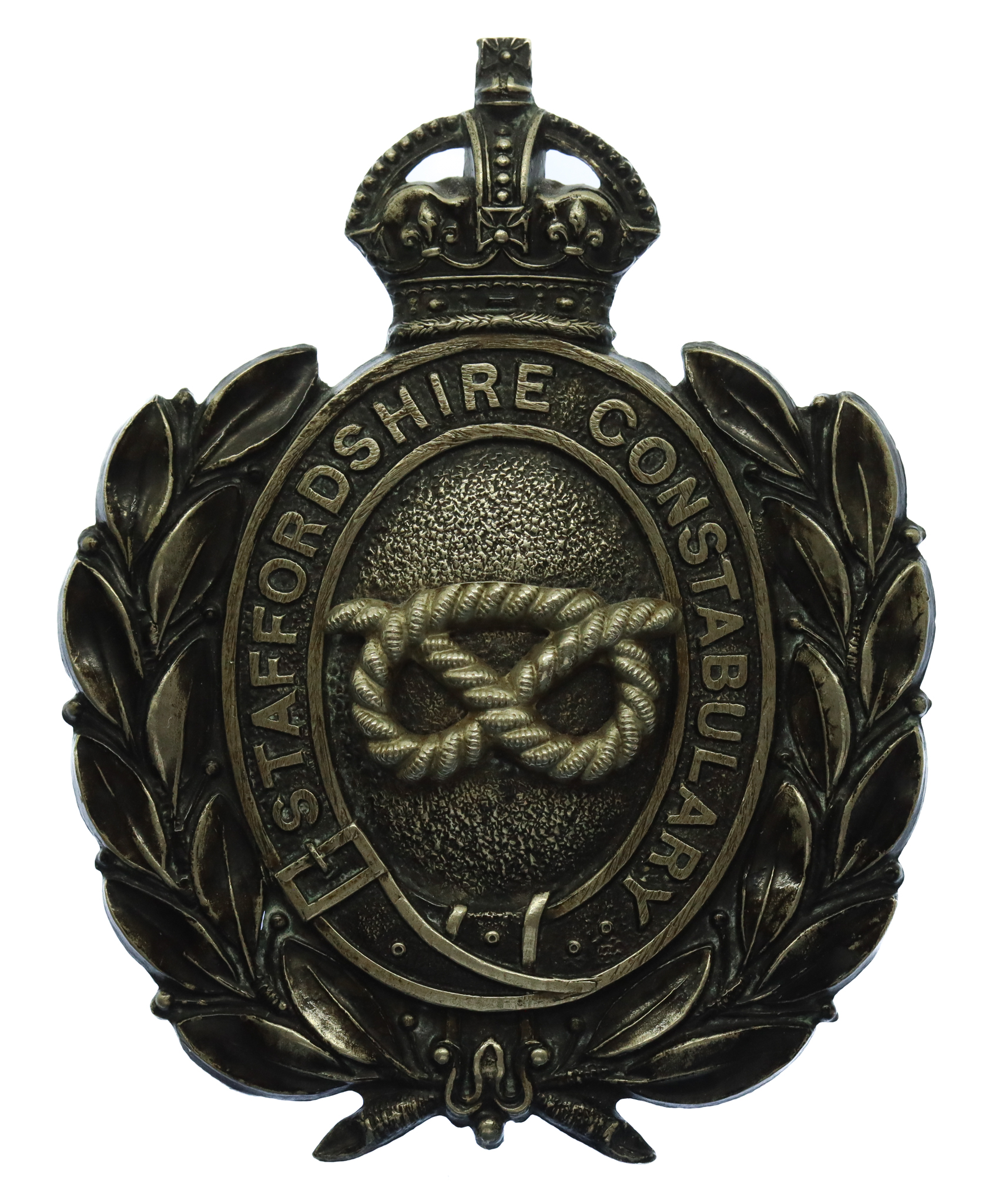 Staffordshire Constabulary Black Wreath Helmet Plate - King's Crown