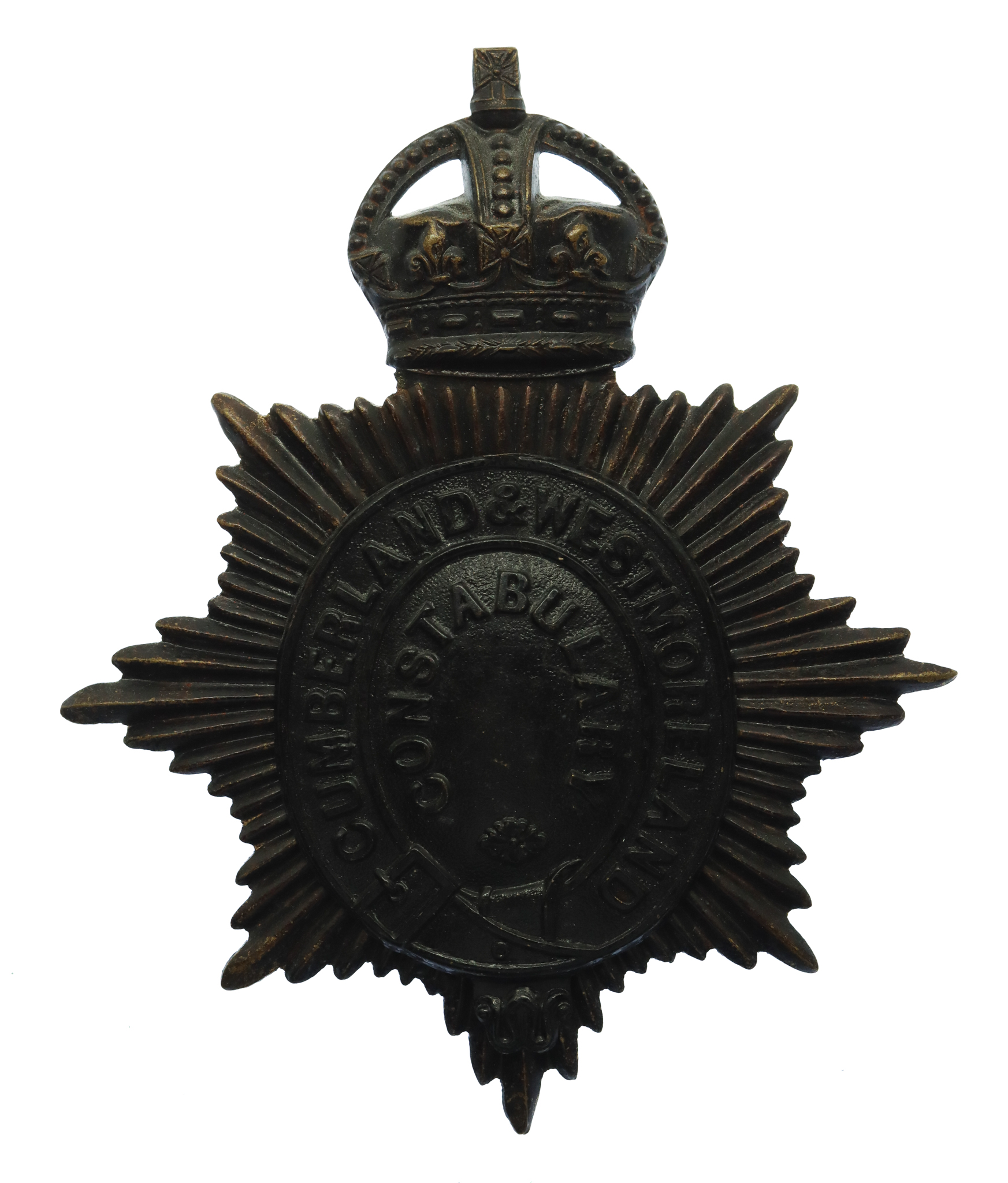 Cumberland & Westmoreland Constabulary Black Helmet Plate - King's Crown