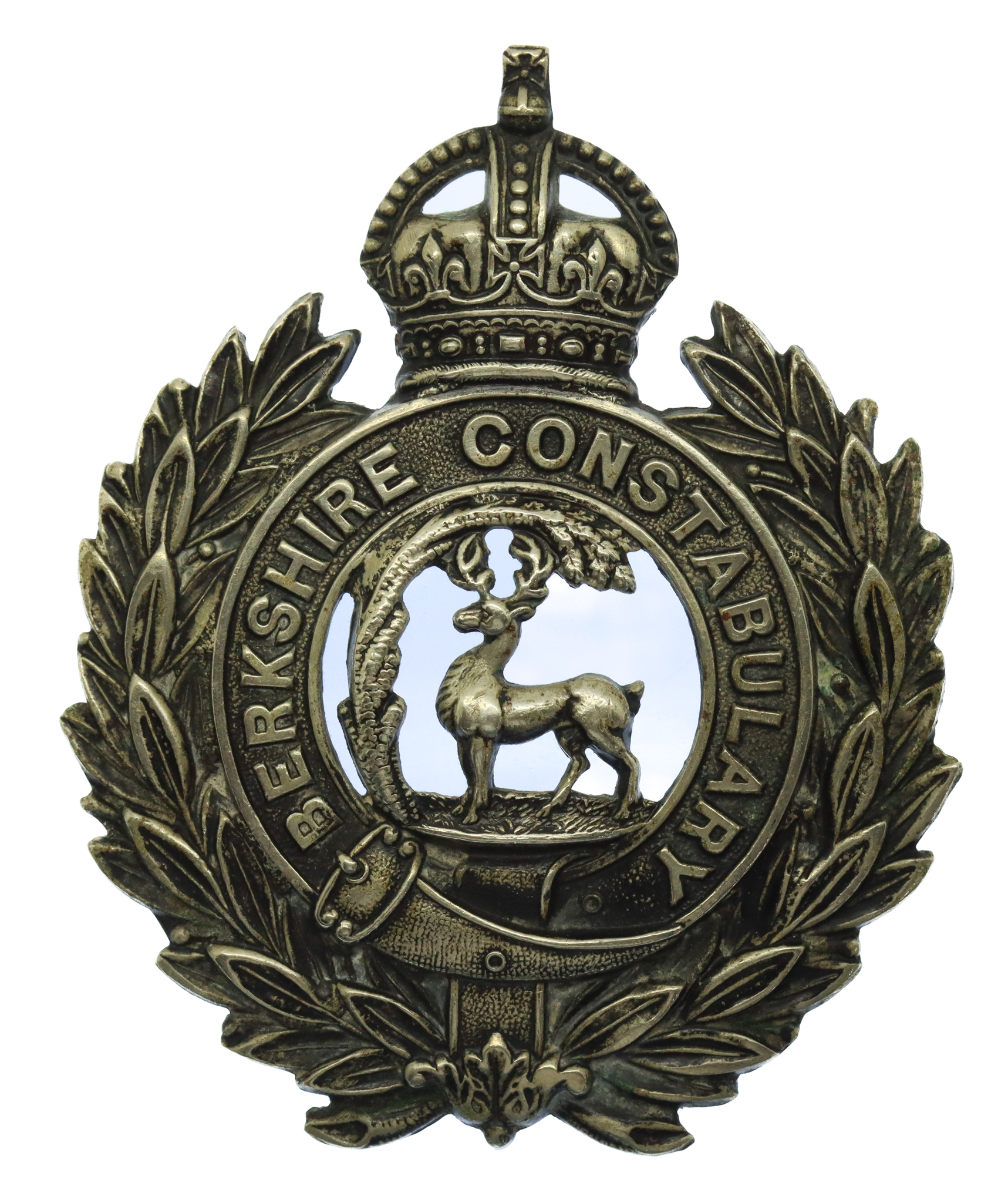 Berkshire Constabulary Black Wreath Helmet Plate - King's Crown