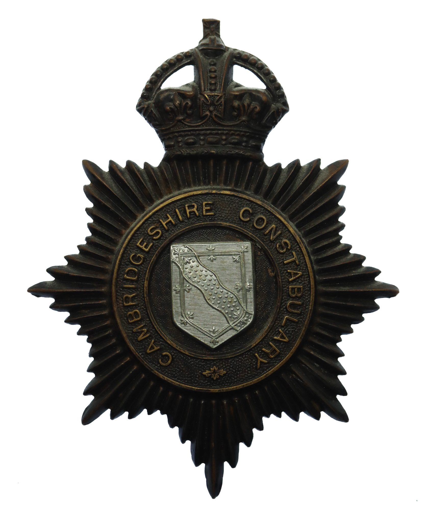 Cambridgeshire Constabulary Black Helmet Plate - King's Crown