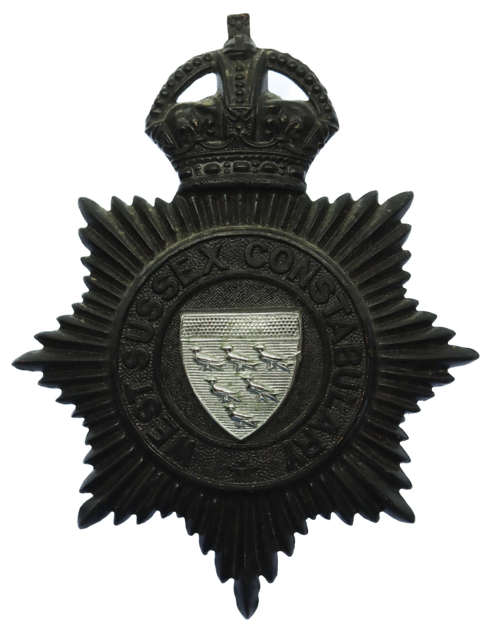West Sussex Constabulary Night Helmet Plate - King's Crown