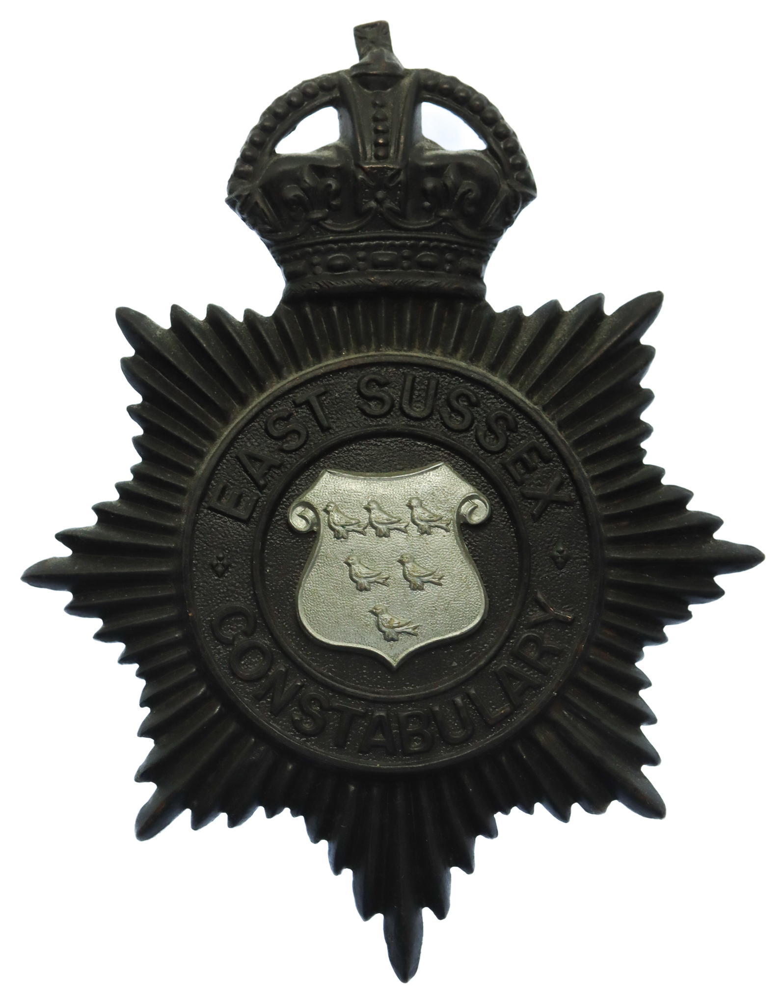 East Sussex Constabulary Night Helmet Plate - King's Crown