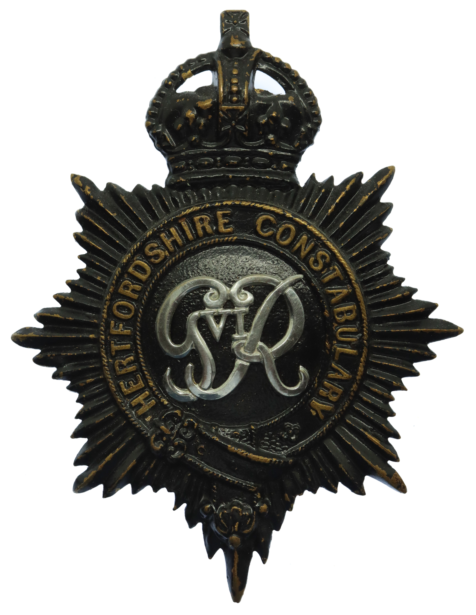 George VI Hertfordshire Constabulary Black Helmet Plate