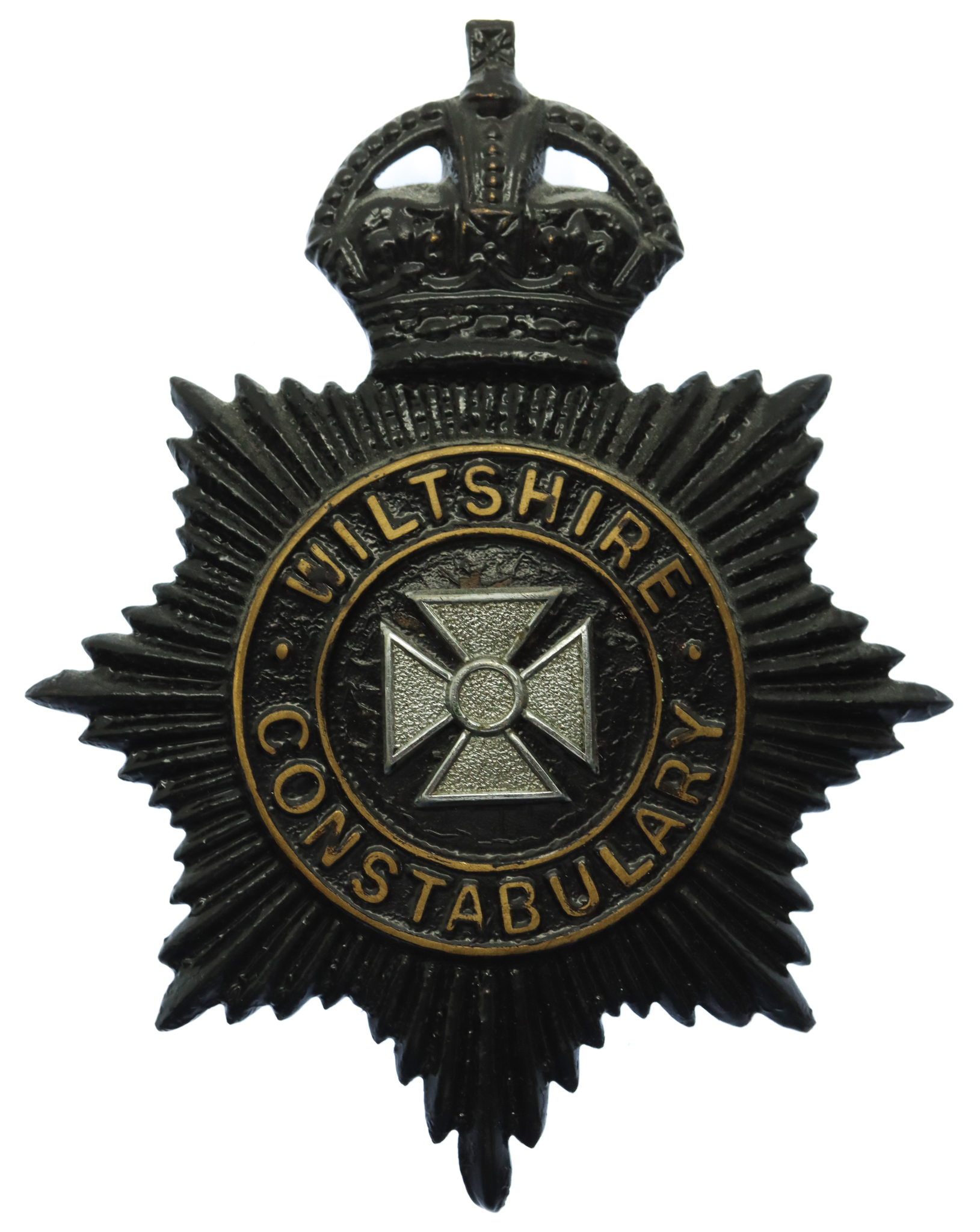 Wiltshire Constabulary Black Helmet Plate - King's Crown