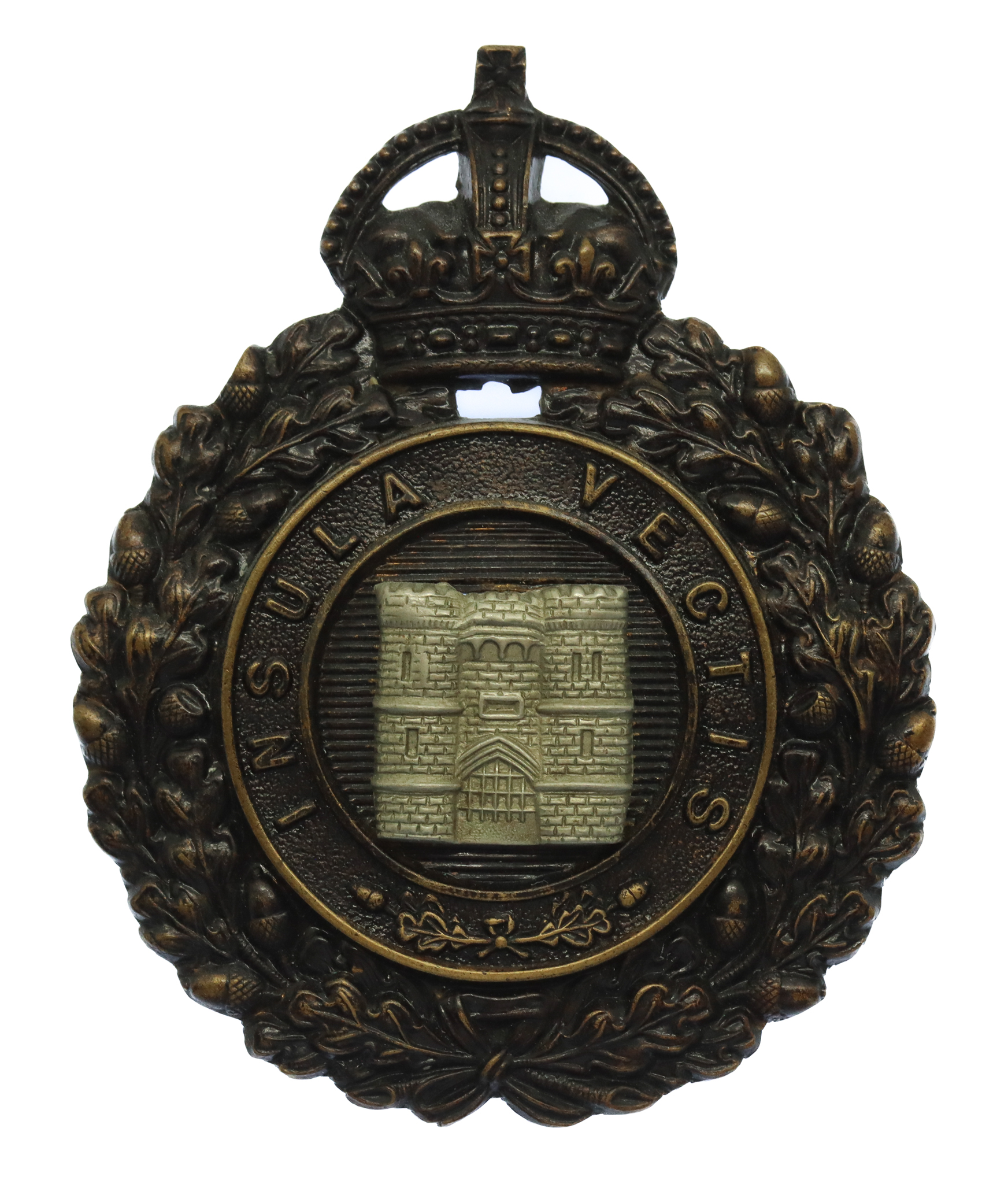 Isle of Wight Police Wreath Helmet Plate - King's Crown