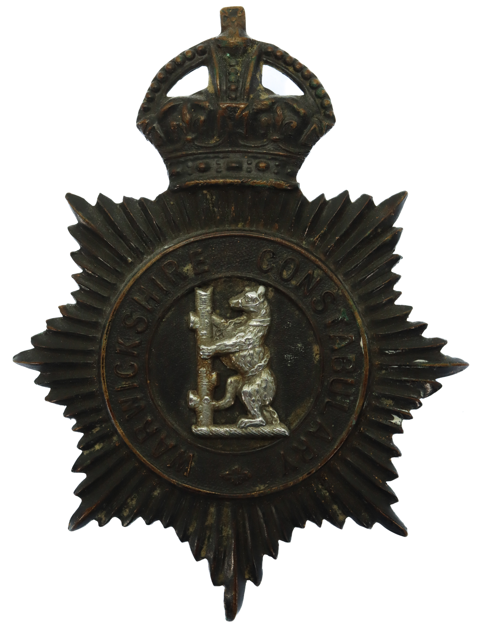 Warwickshire Constabulary Night Helmet Plate - King's Crown