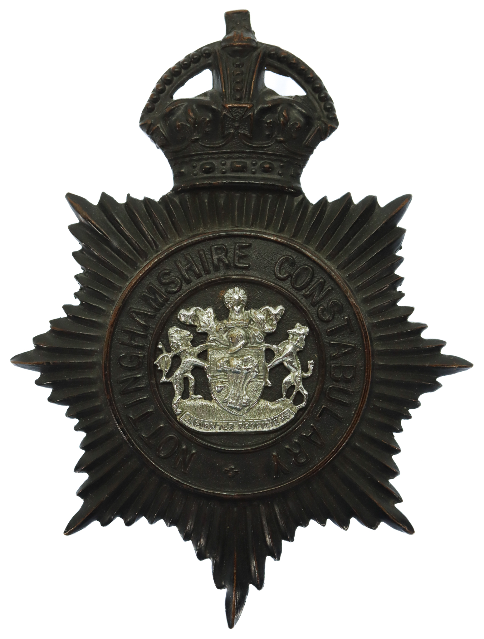 Nottinghamshire Constabulary Night Helmet Plate - King's Crown
